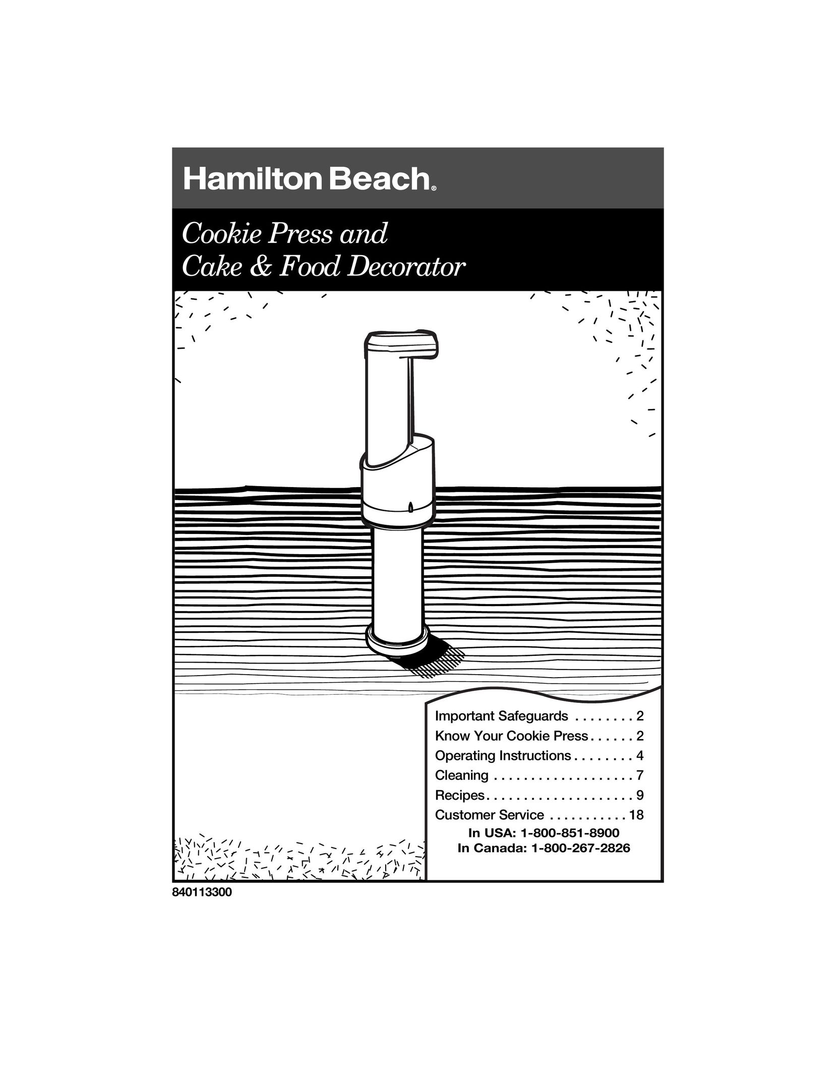 Hamilton Beach Cookie Press and Cake & Food Decorator Cookware User Manual