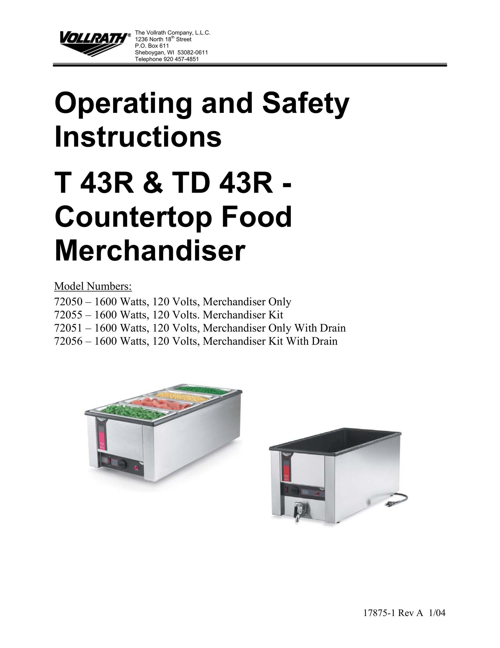 The Vollrath Co TD 43R Cookware User Manual