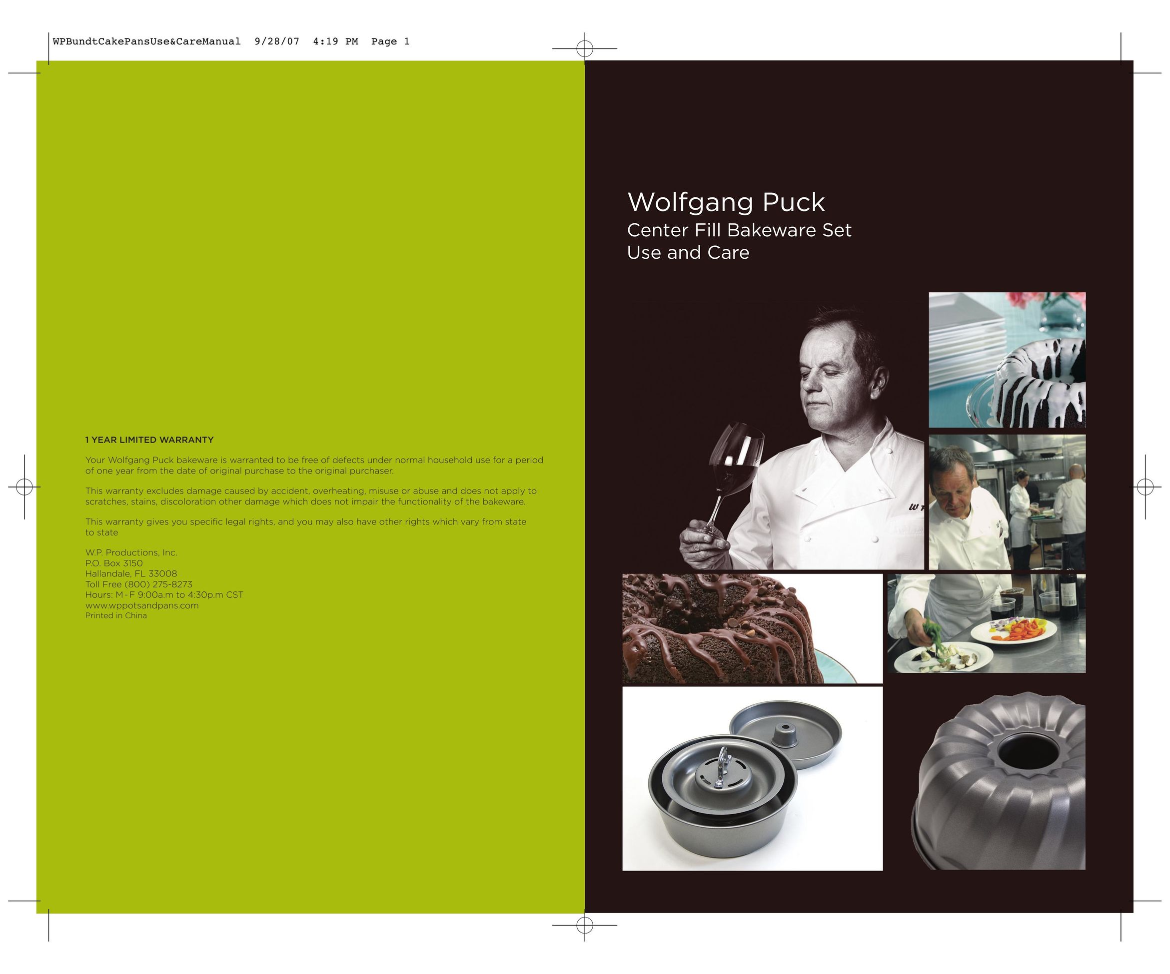 Wolfgang Puck Center Fill Bakeware Set Cookware User Manual