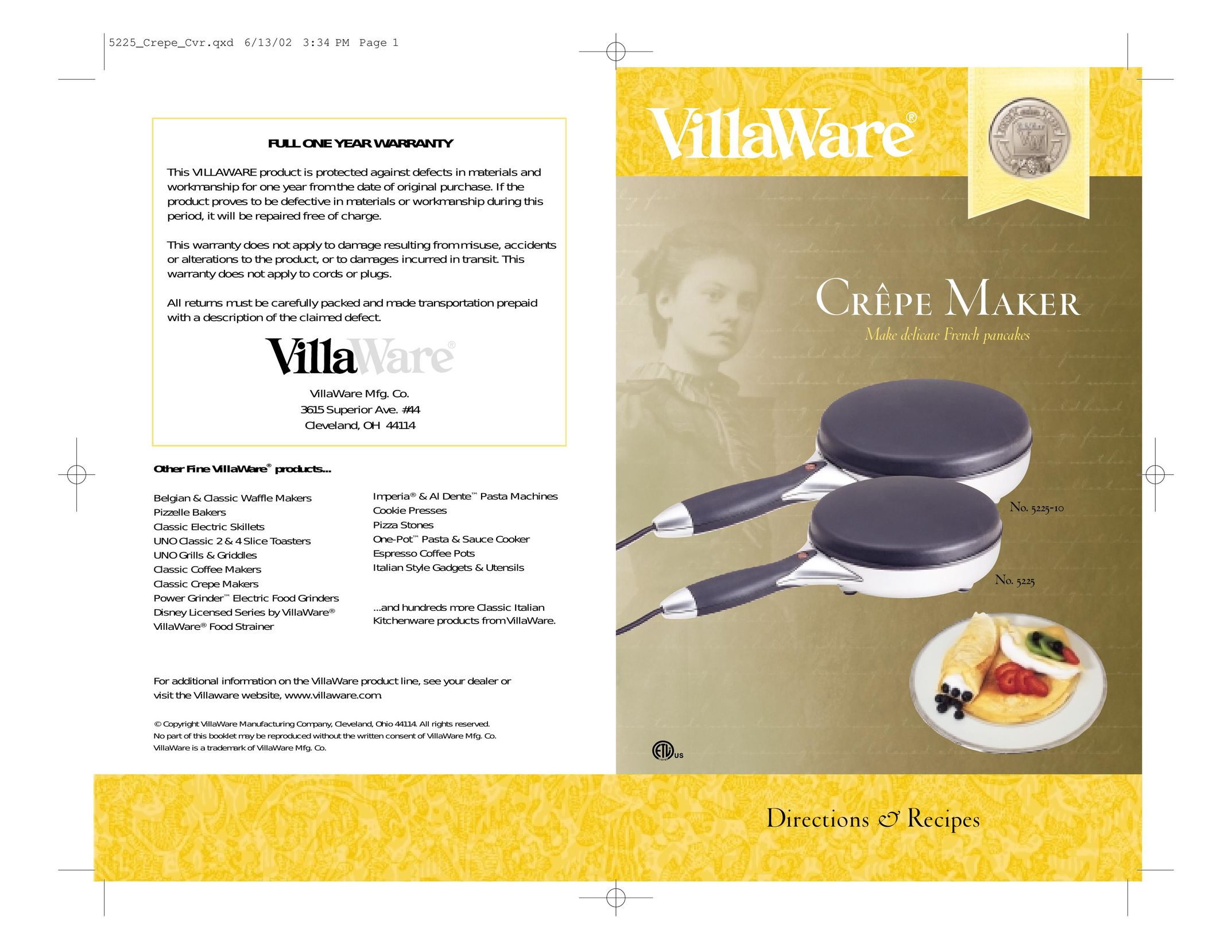 Villaware Crpe Maker Crepe Maker User Manual