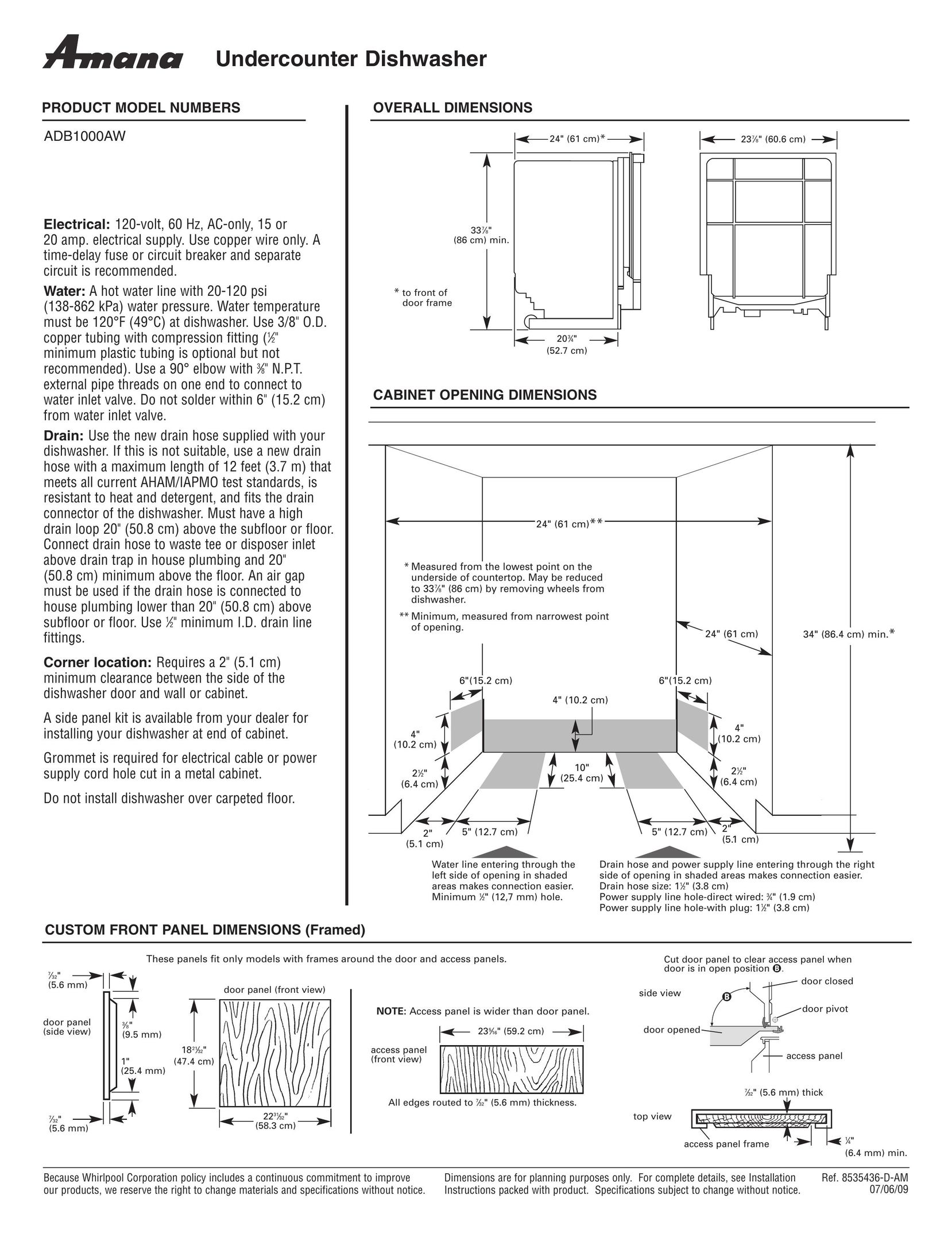 Amana ADB1000AW Dishwasher User Manual