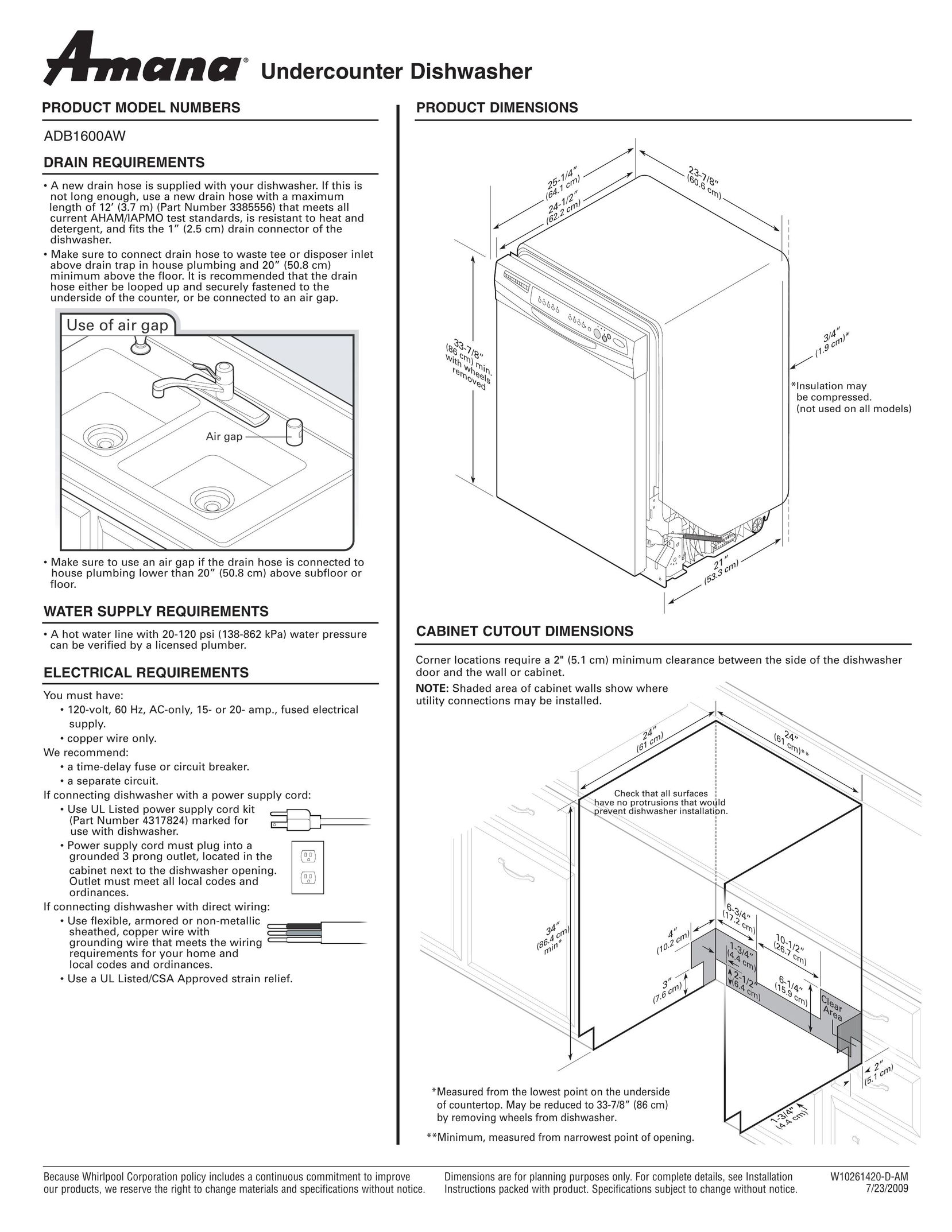 Amana ADB1600AW Dishwasher User Manual