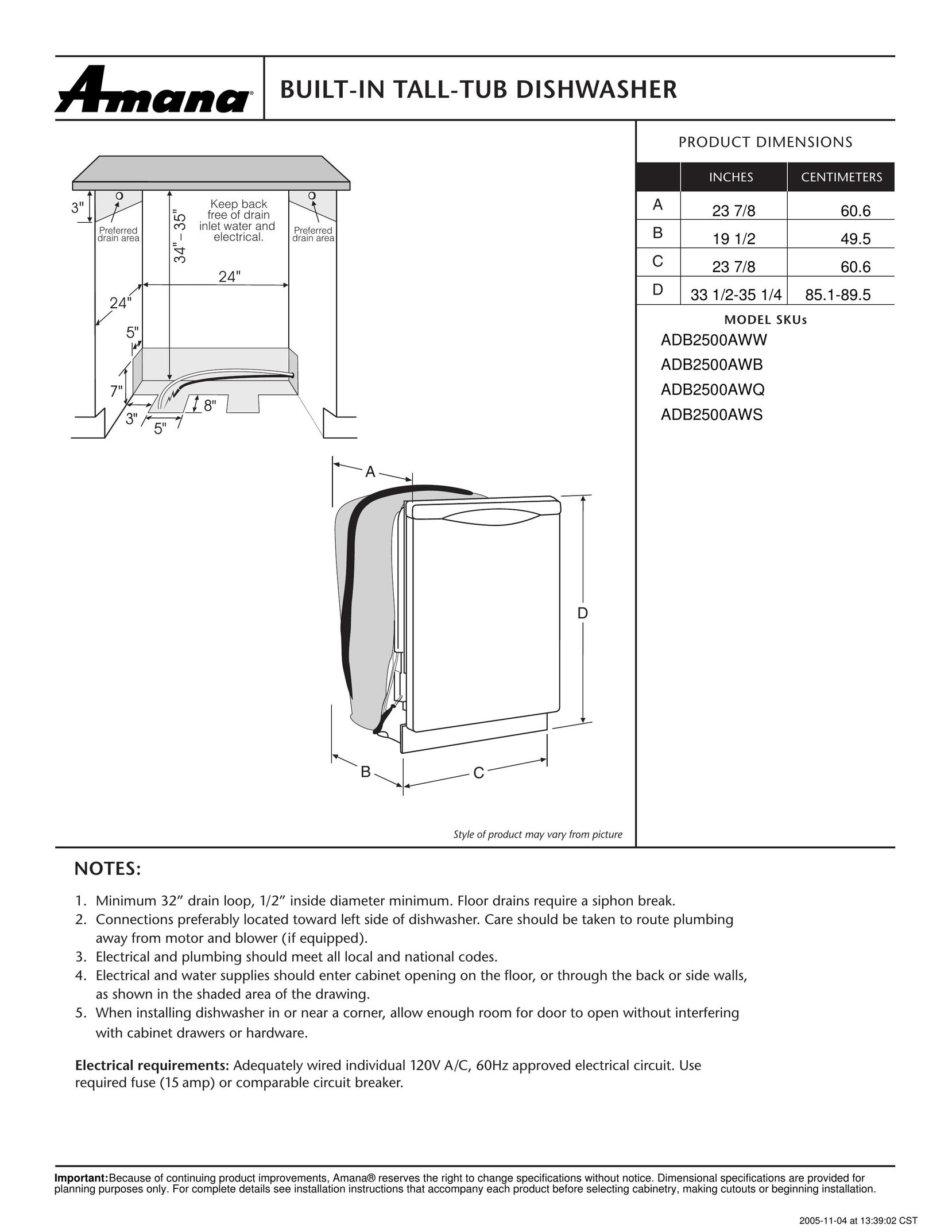 Amana ADB2500AWB Dishwasher User Manual