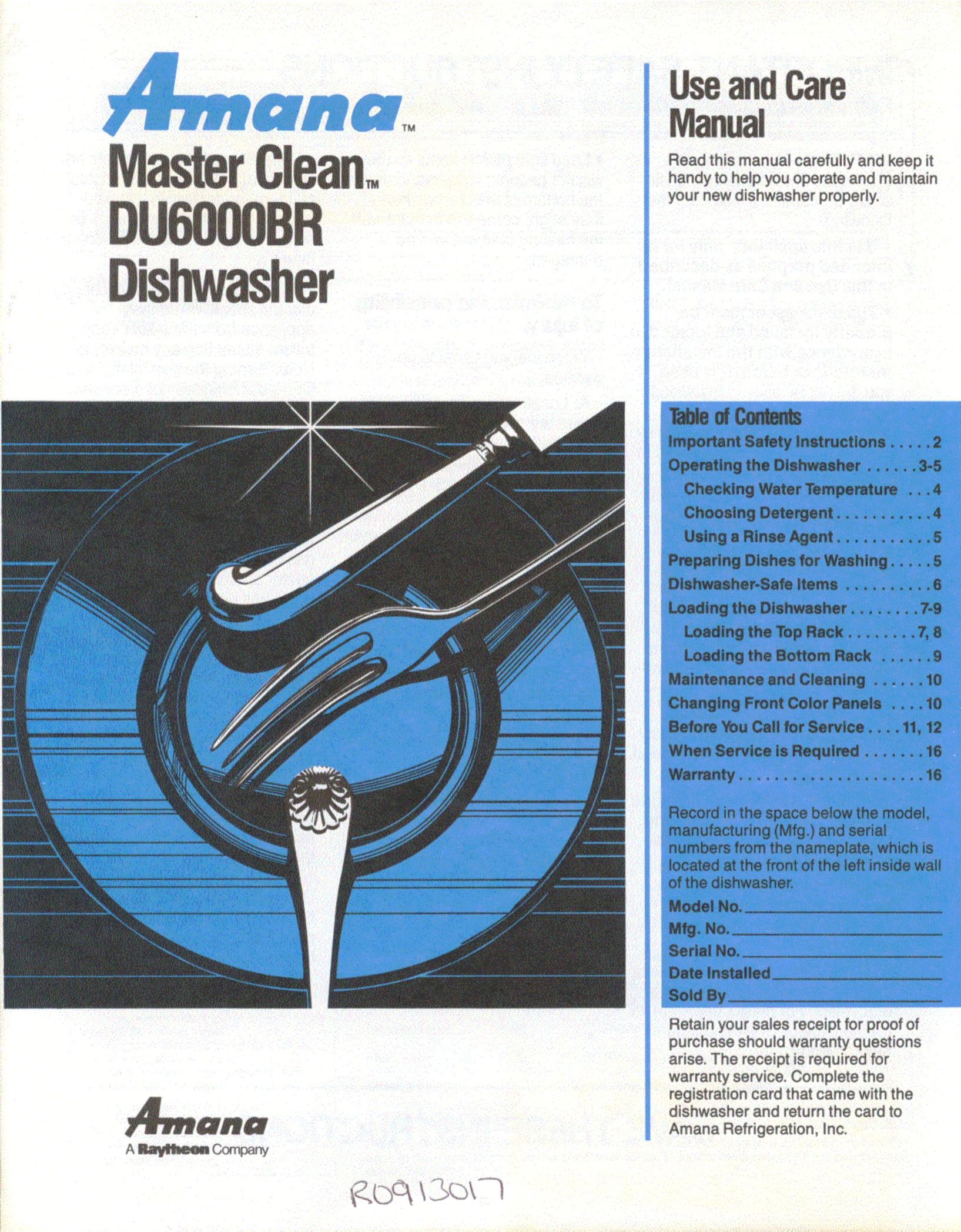 Amana DU6000BR Dishwasher User Manual