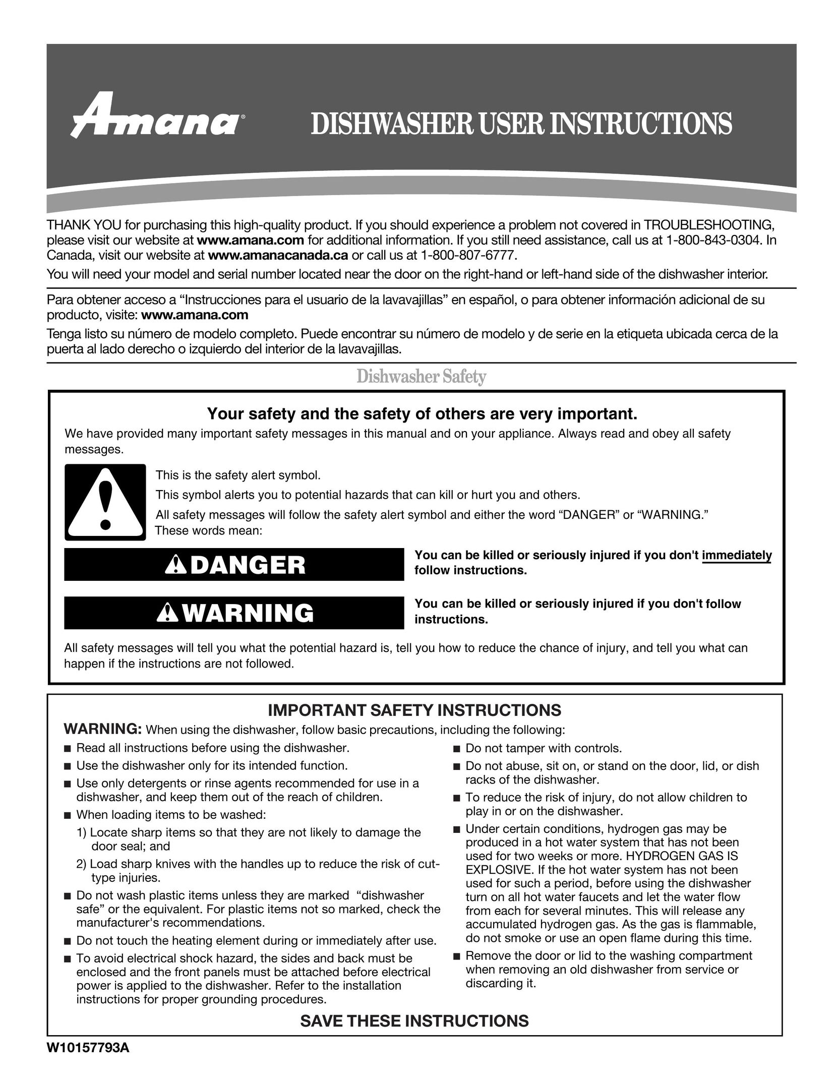 Amana W10157793A Dishwasher User Manual