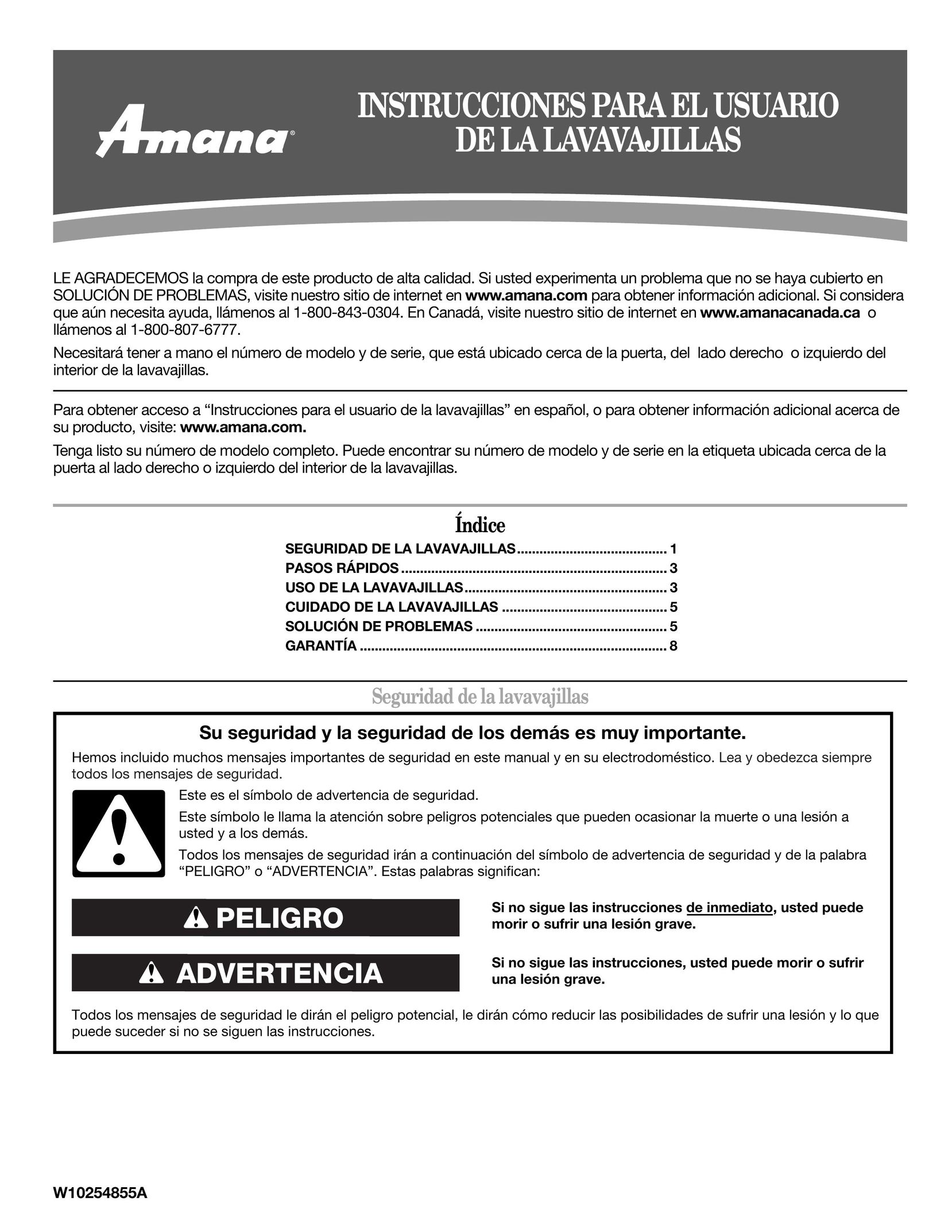 Amana W10254855A Dishwasher User Manual