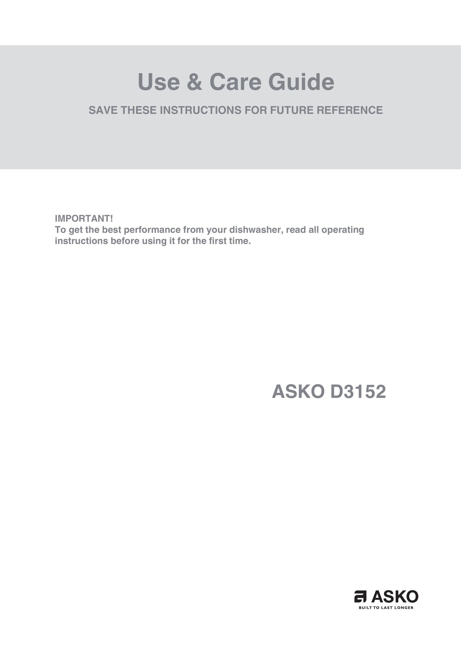 Asko D3152 Dishwasher User Manual