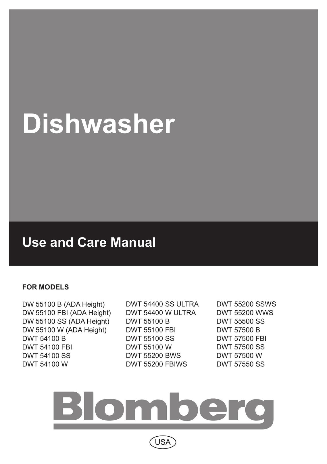 Blomberg DW 55100 W (ADA Height) Dishwasher User Manual