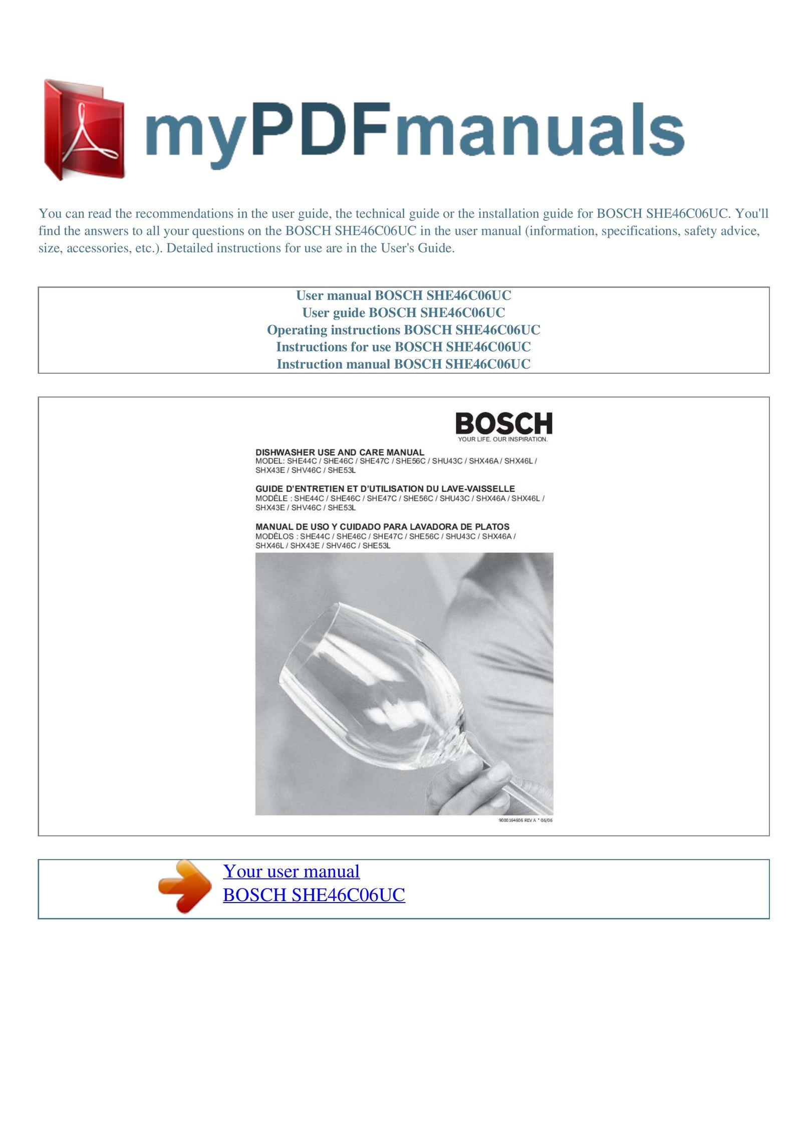 Bosch Appliances SHE46C06UC Dishwasher User Manual