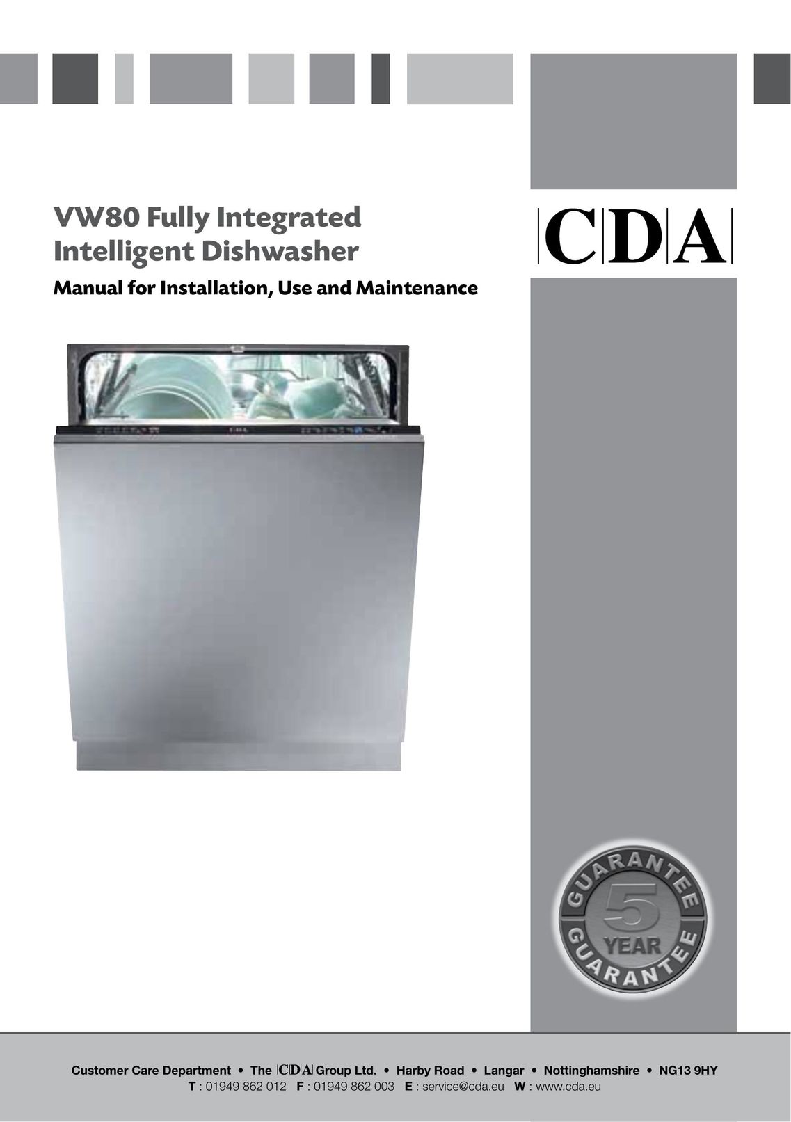 CDA VW80 Dishwasher User Manual