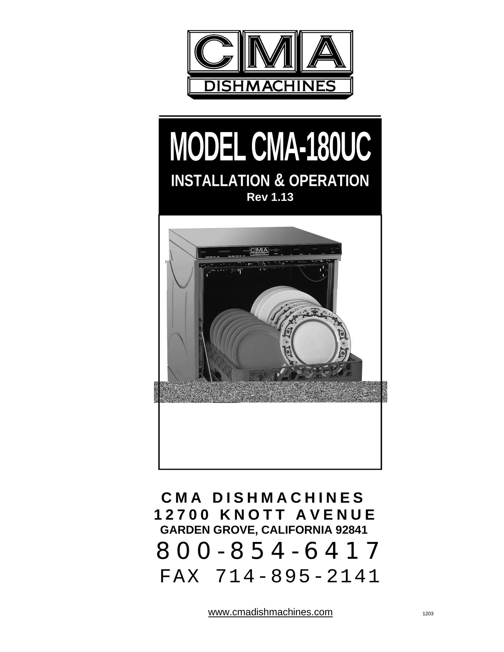 CMA Dishmachines CMA-180UC Dishwasher User Manual
