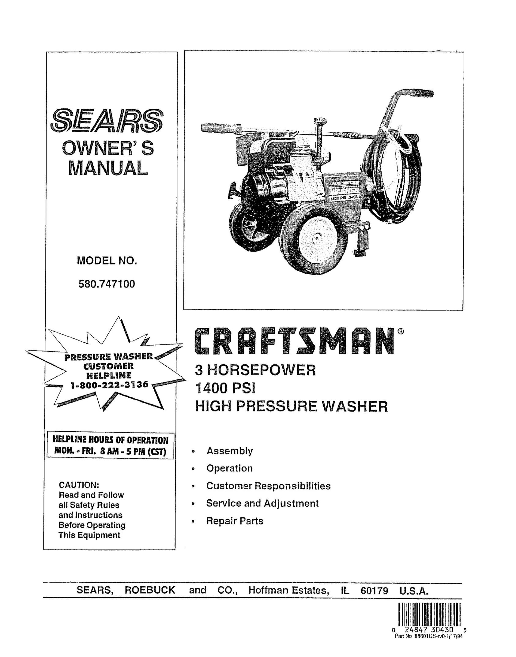Craftsman 580.7471 Dishwasher User Manual