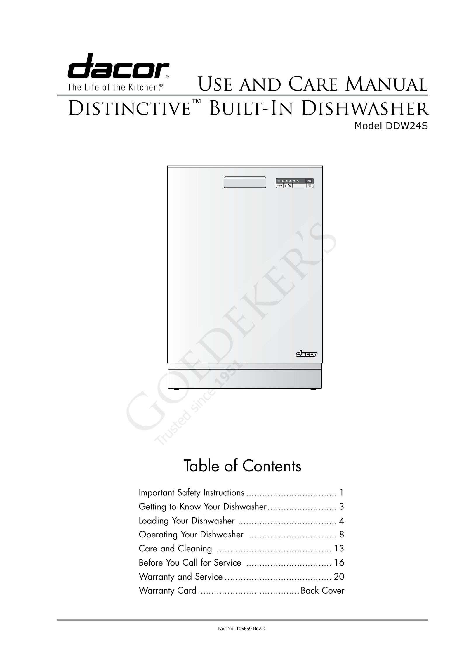 Dacor DDW24S Dishwasher User Manual
