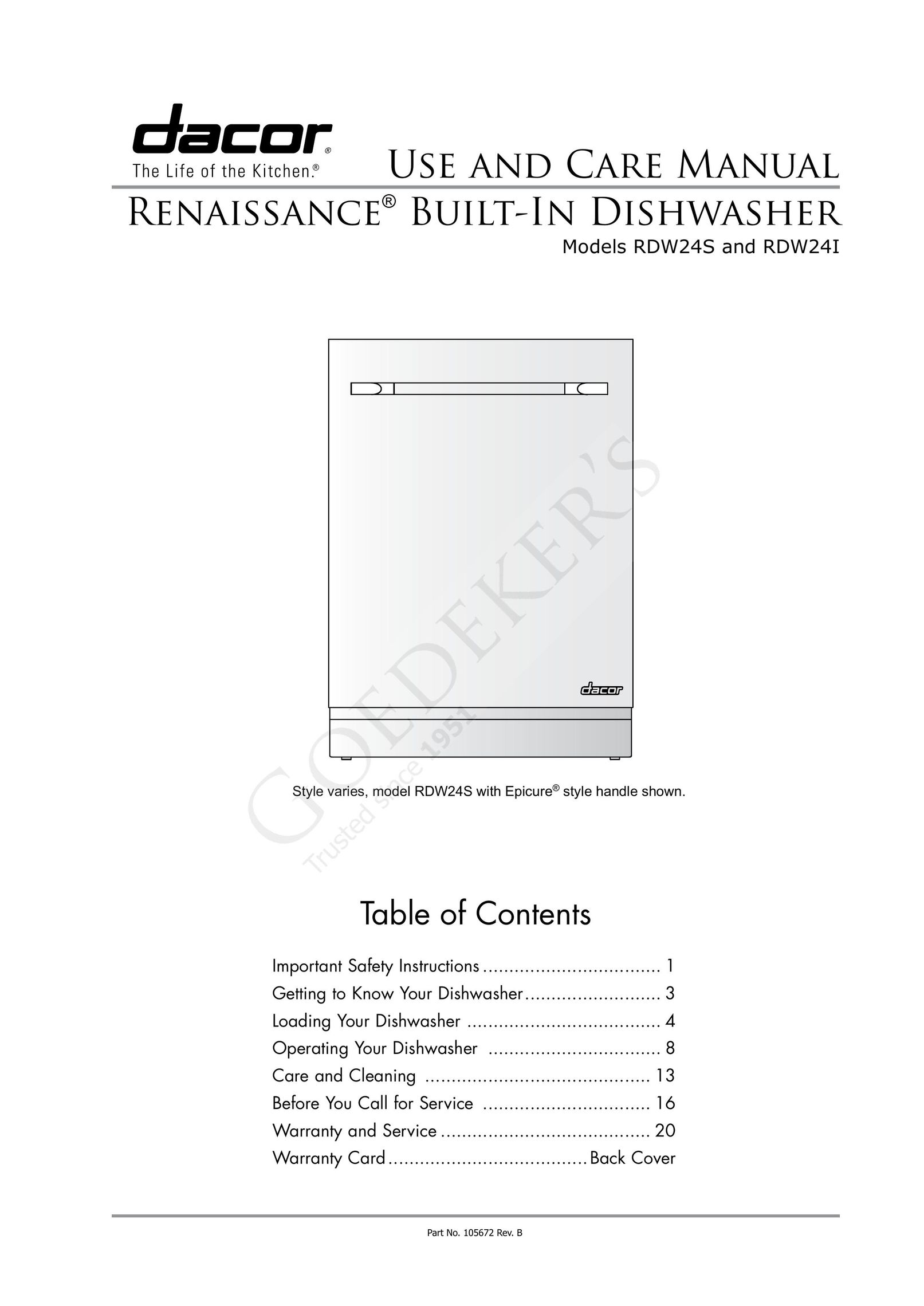 Dacor RDW24I Dishwasher User Manual