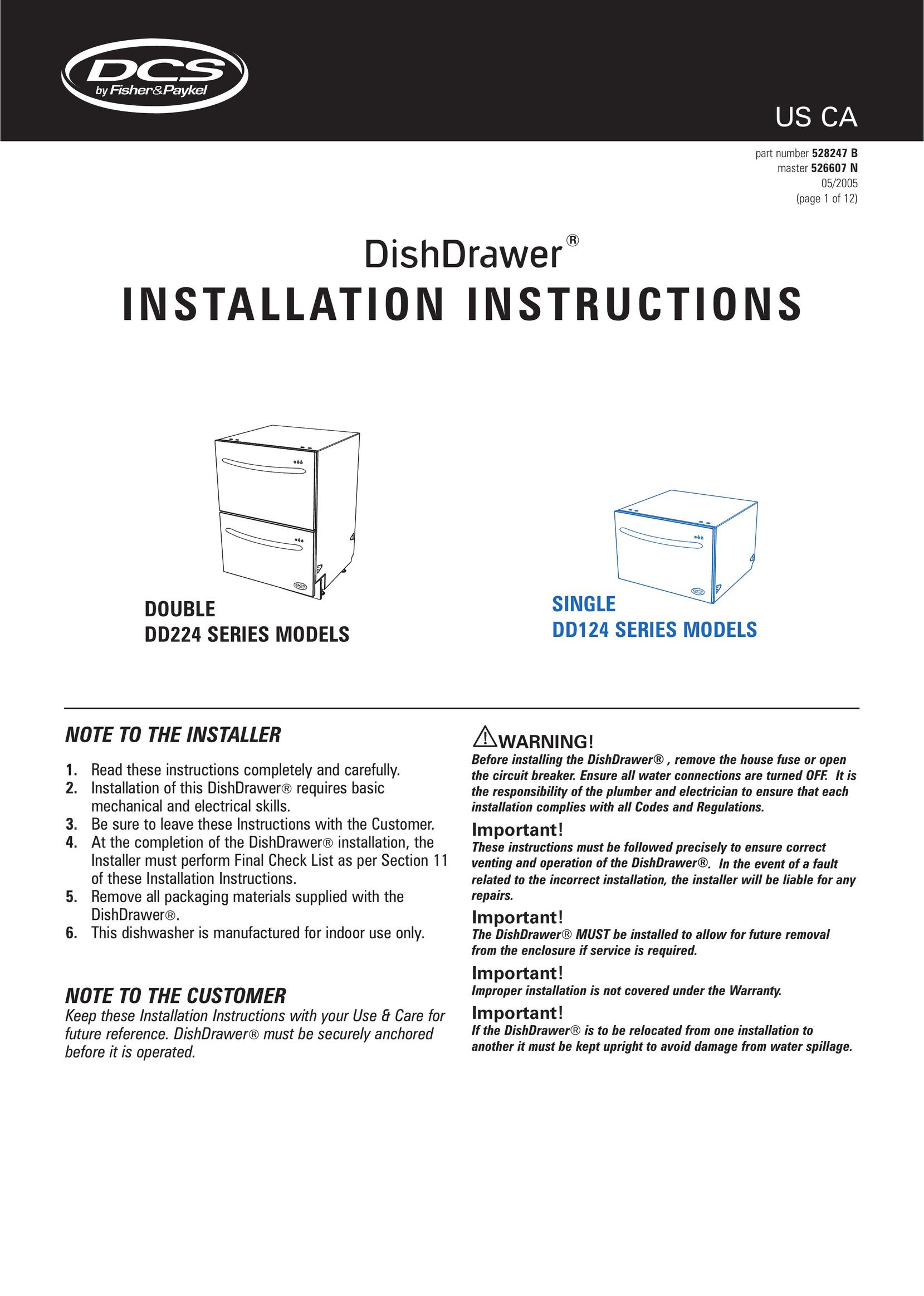 DCS DS224 Dishwasher User Manual