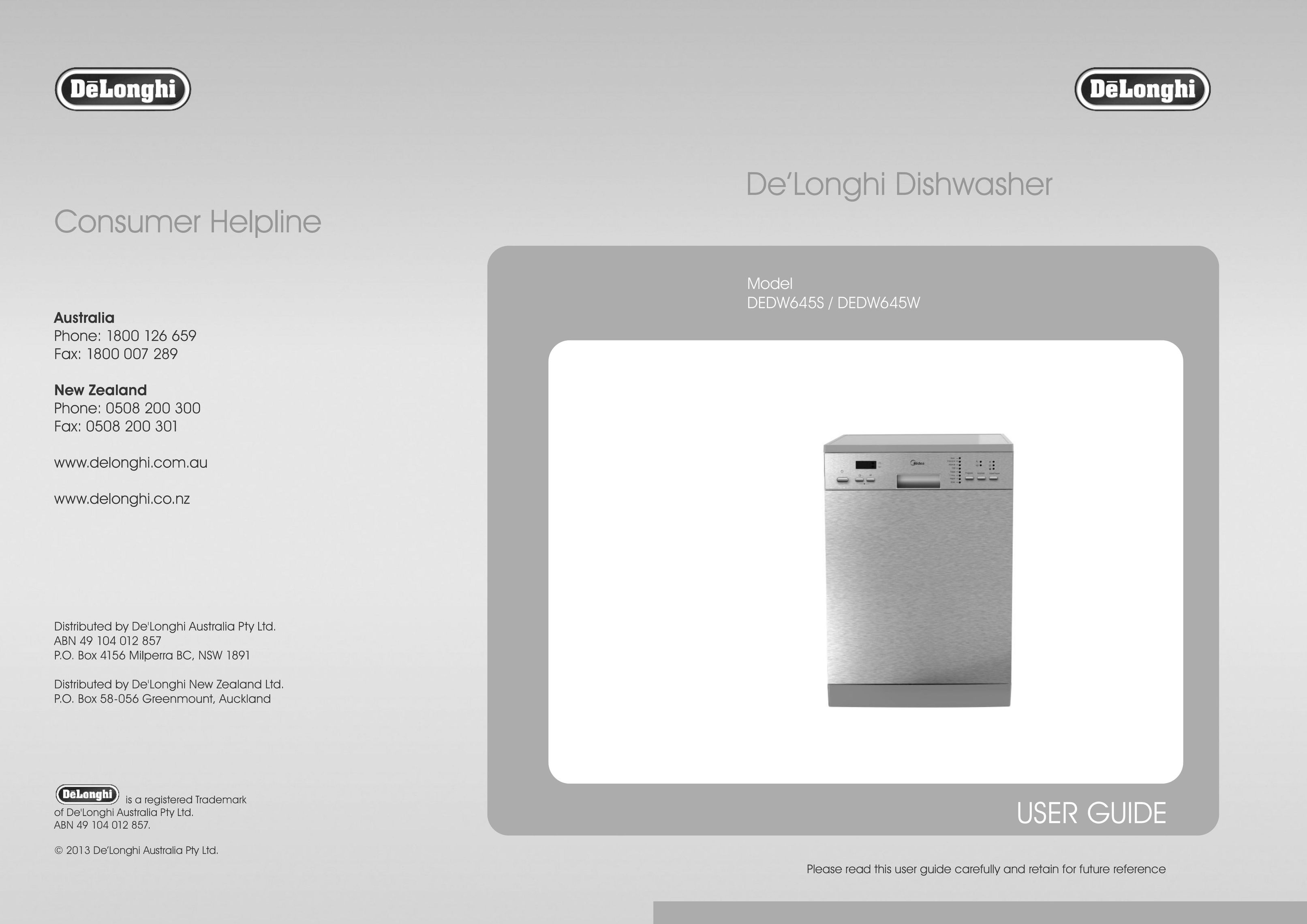 DeLonghi DEDW645W Dishwasher User Manual