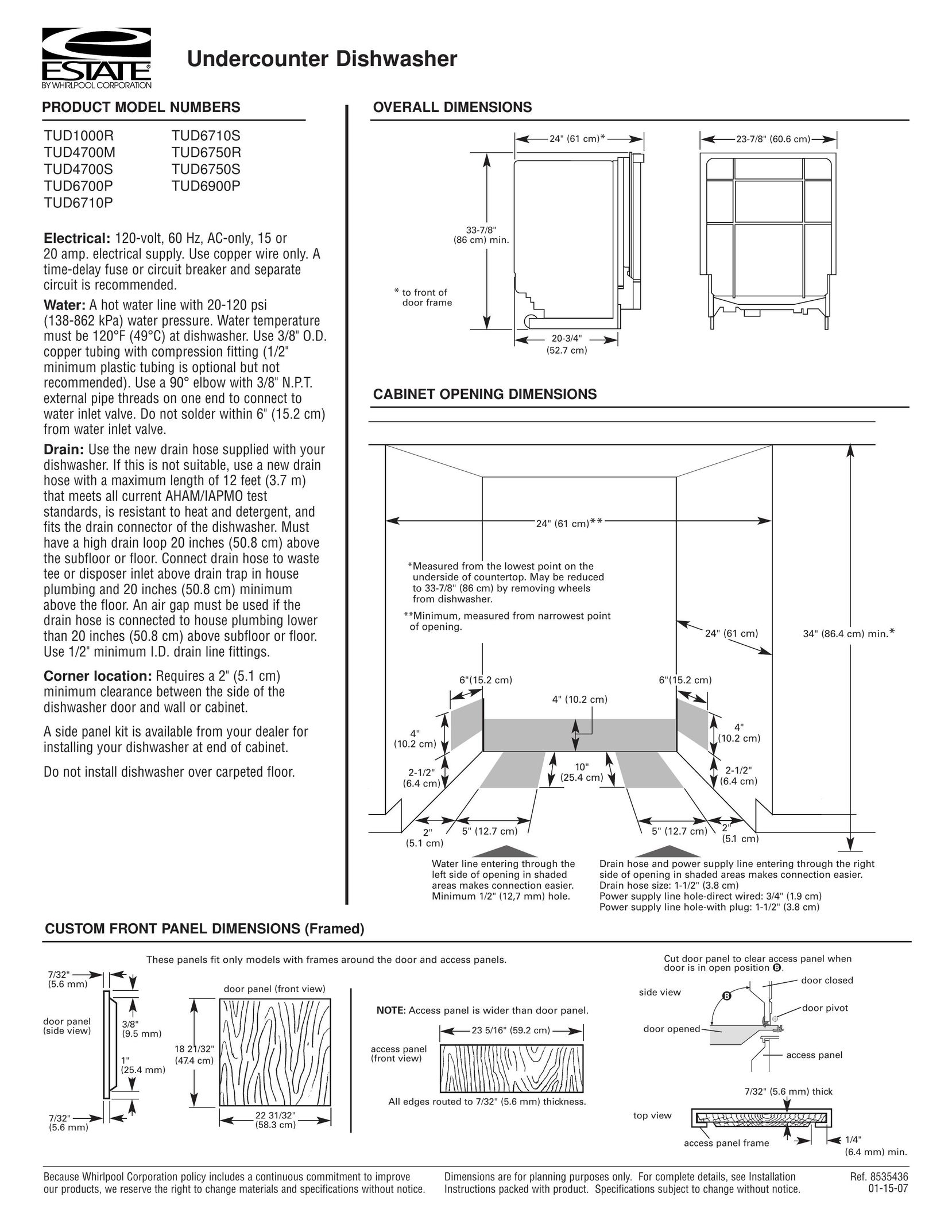 Estate TUD1000R Dishwasher User Manual