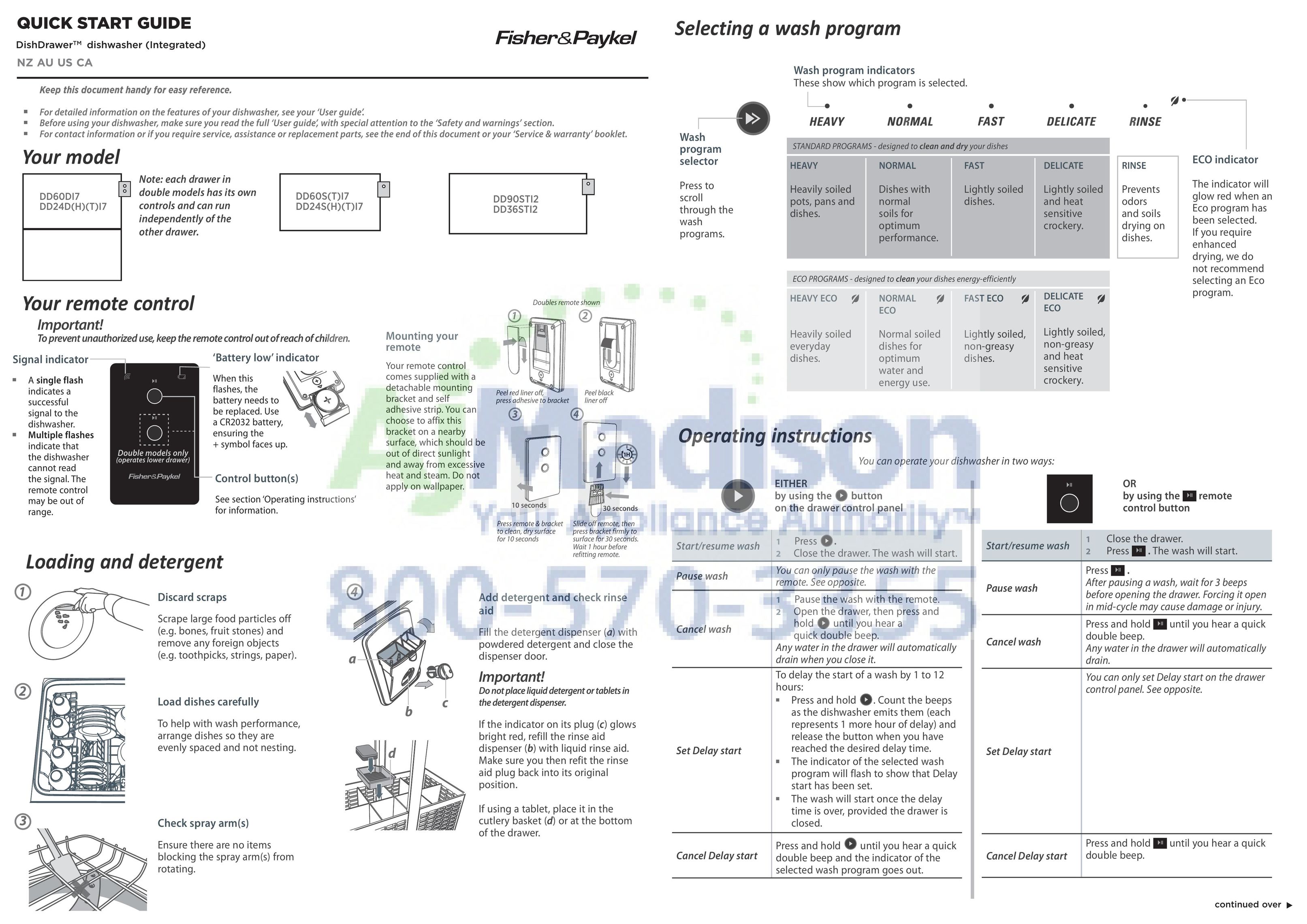 Fisher & Paykel DD24D(H)(T)I7 Dishwasher User Manual