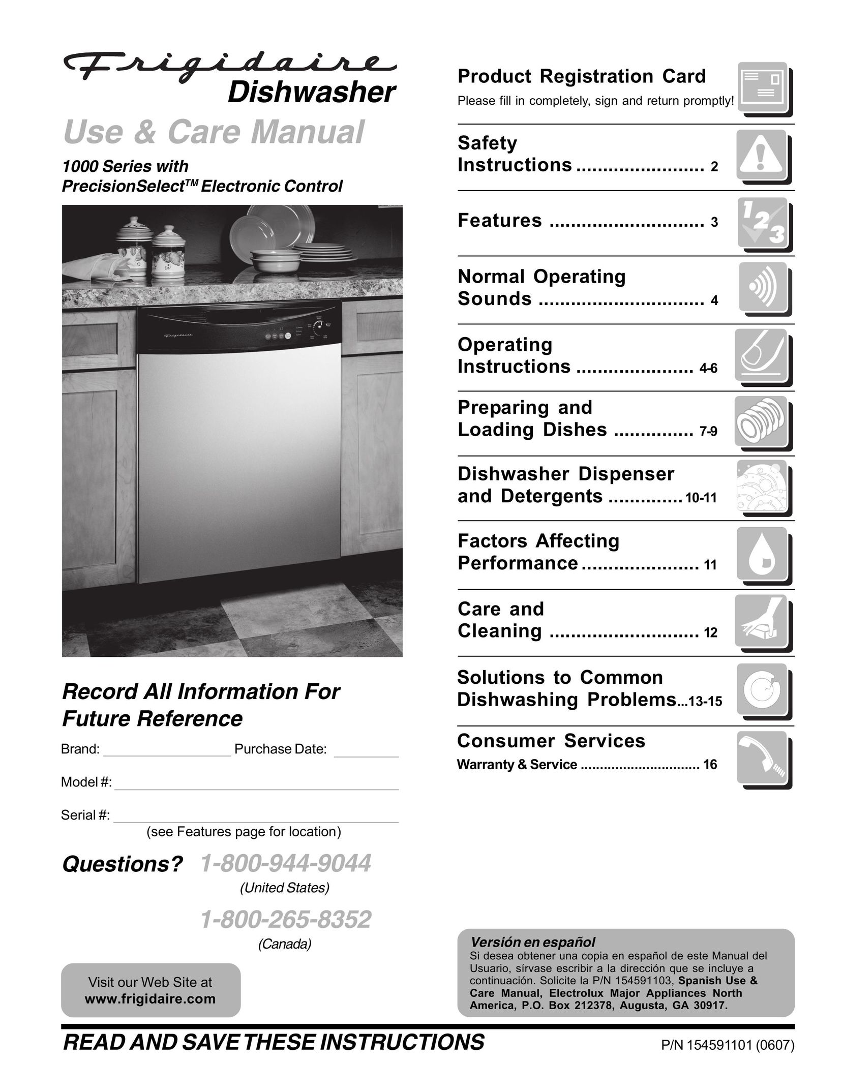 Frigidaire 1000 Series Dishwasher User Manual