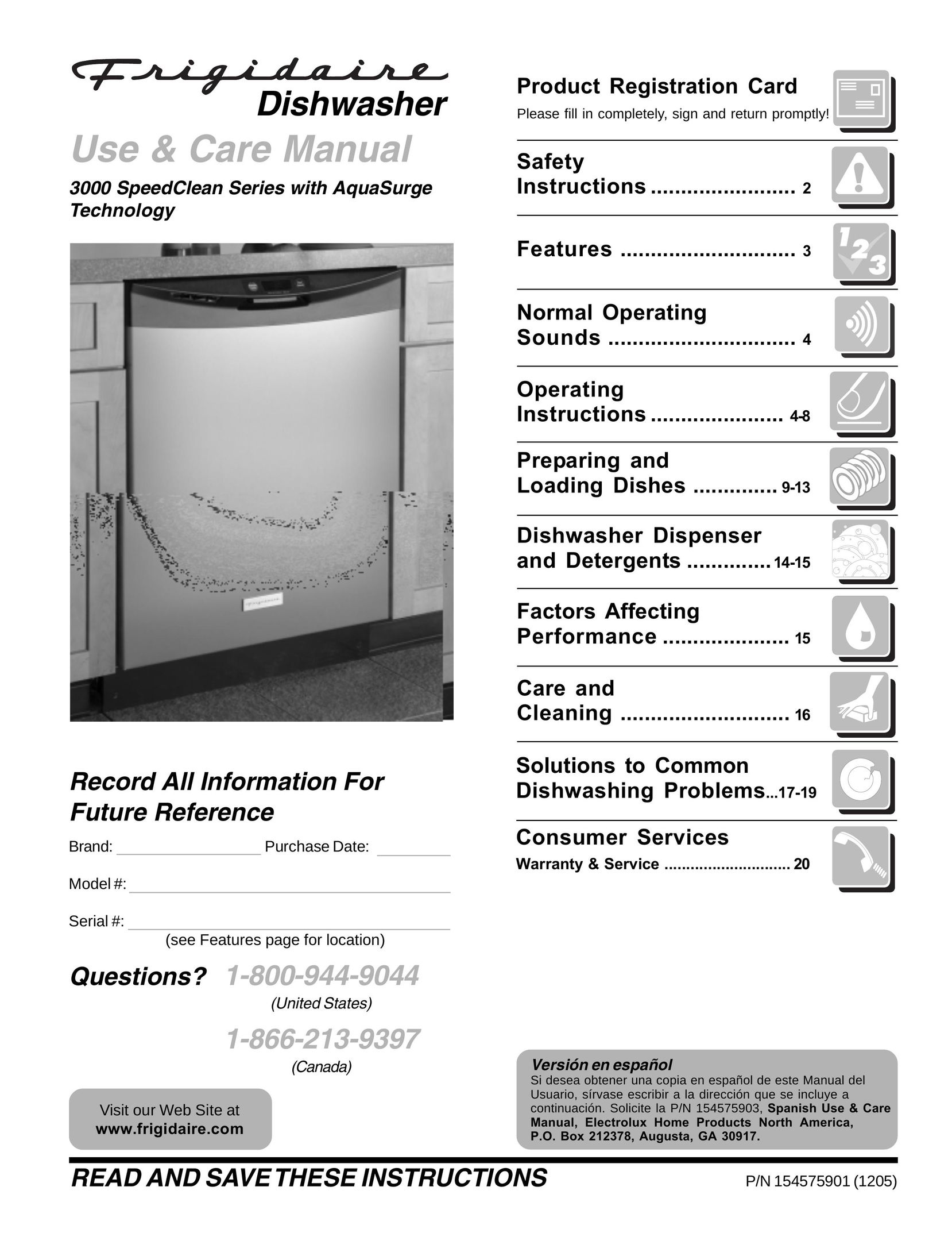 Frigidaire 3000 SpeedClean Series Dishwasher User Manual