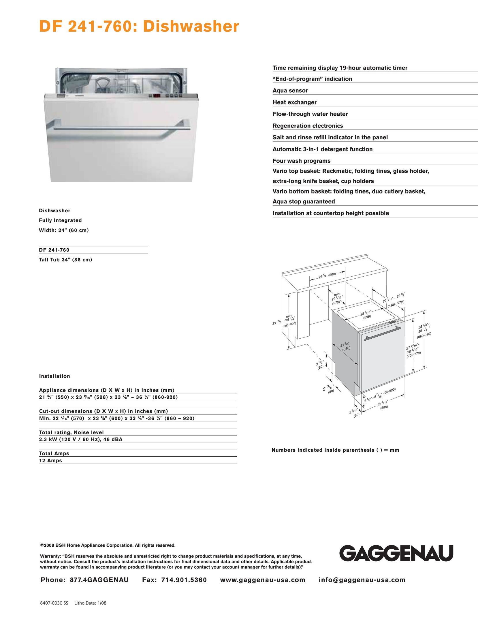 Gaggenau DF 241-760 Dishwasher User Manual