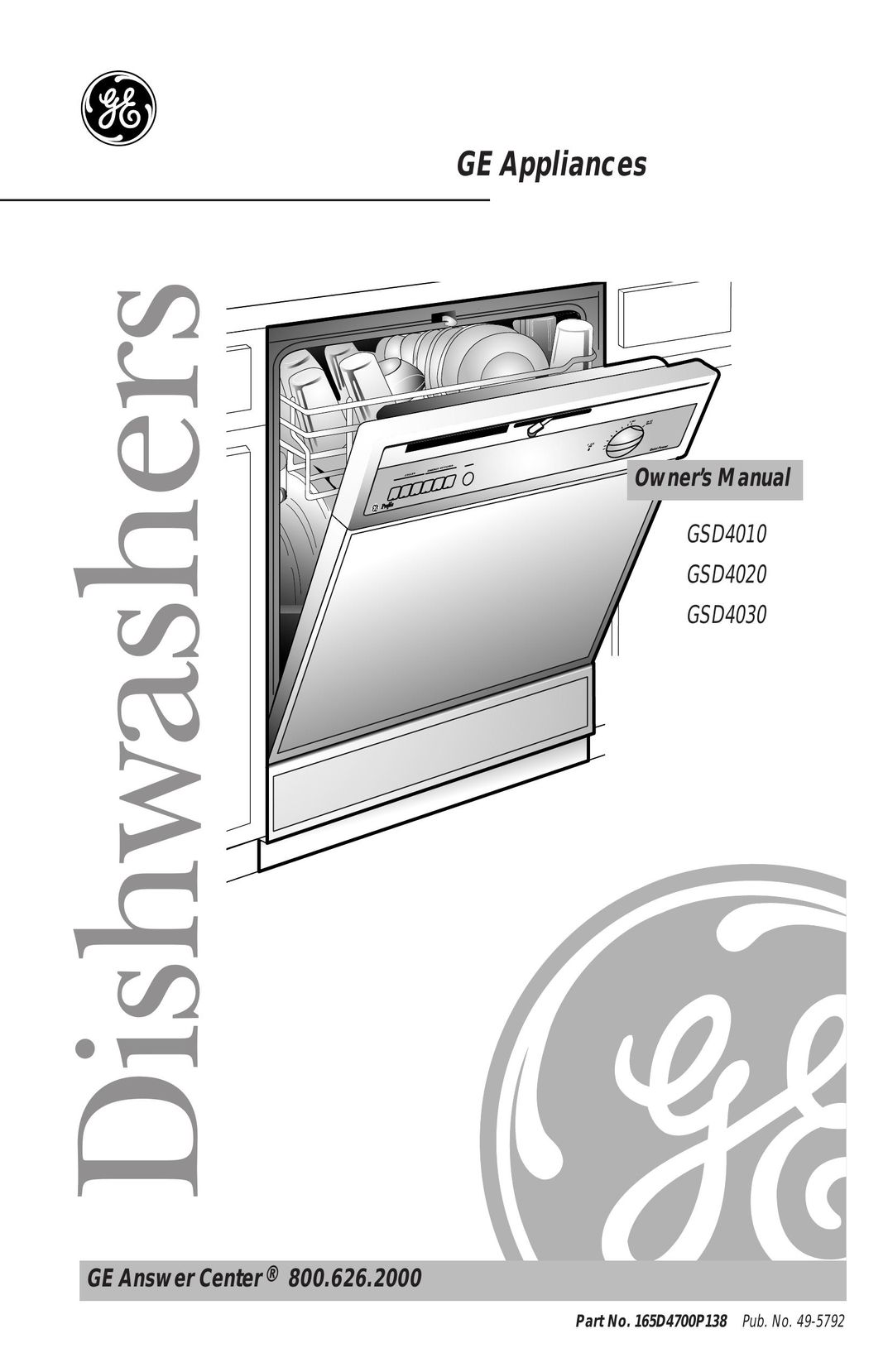 GE 165D4700P138 Dishwasher User Manual