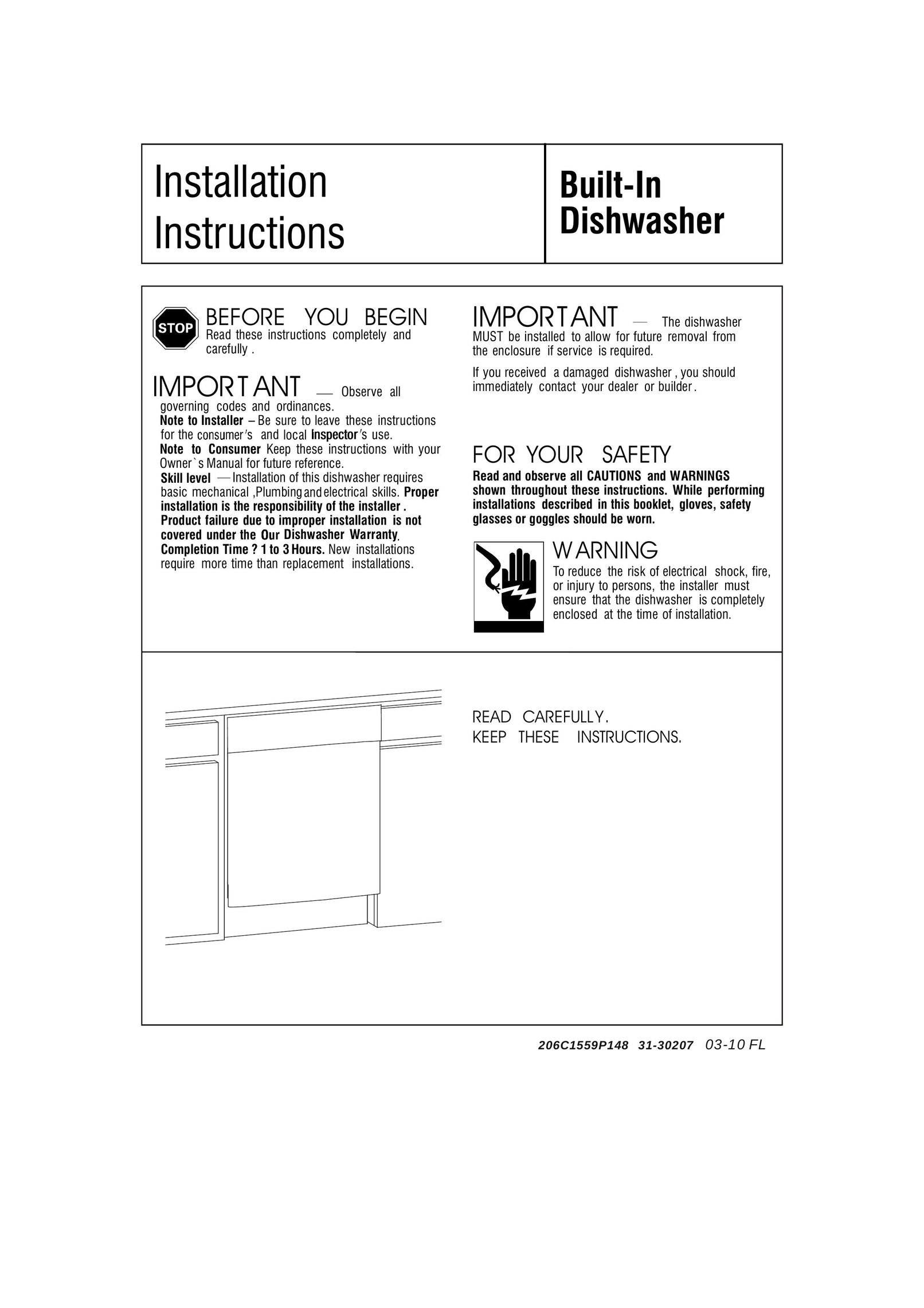 GE 206C1559P148 Dishwasher User Manual