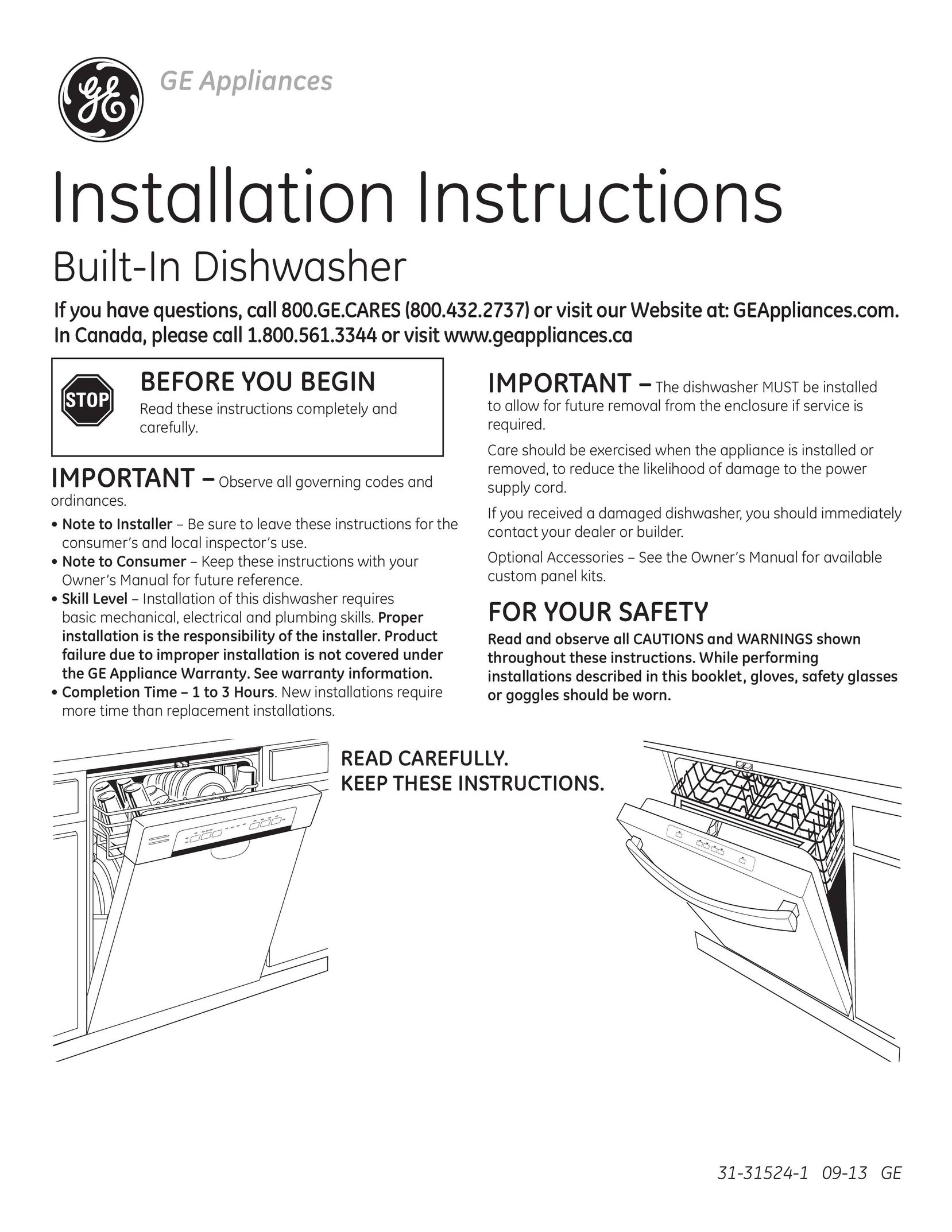 GE 31-31524-1 09-12 GE Dishwasher User Manual