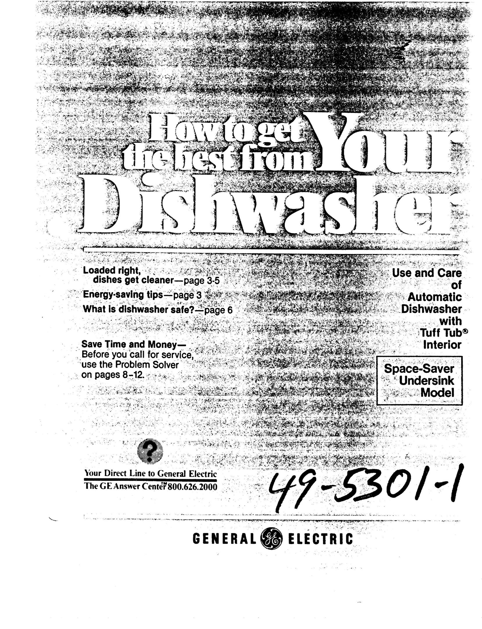 GE 49-5301-1 Dishwasher User Manual