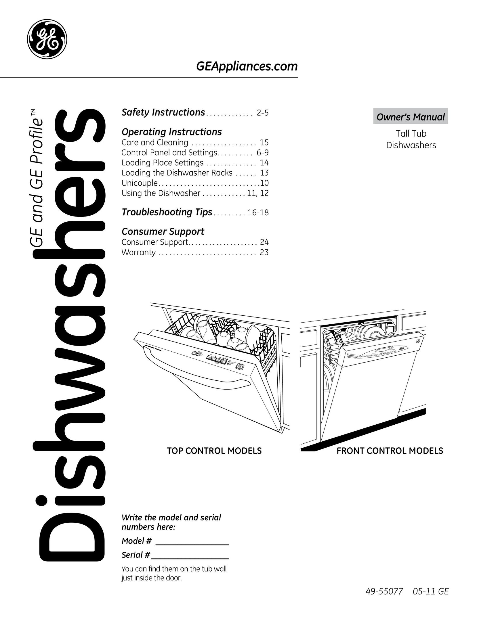 GE 49-55077 Dishwasher User Manual