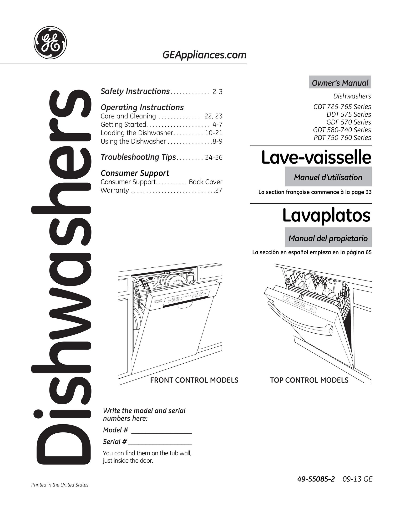 GE CDT725-765 Dishwasher User Manual