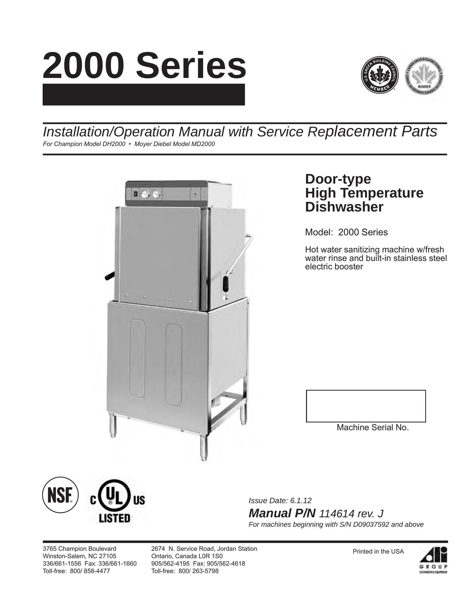GE DH2000 Dishwasher User Manual
