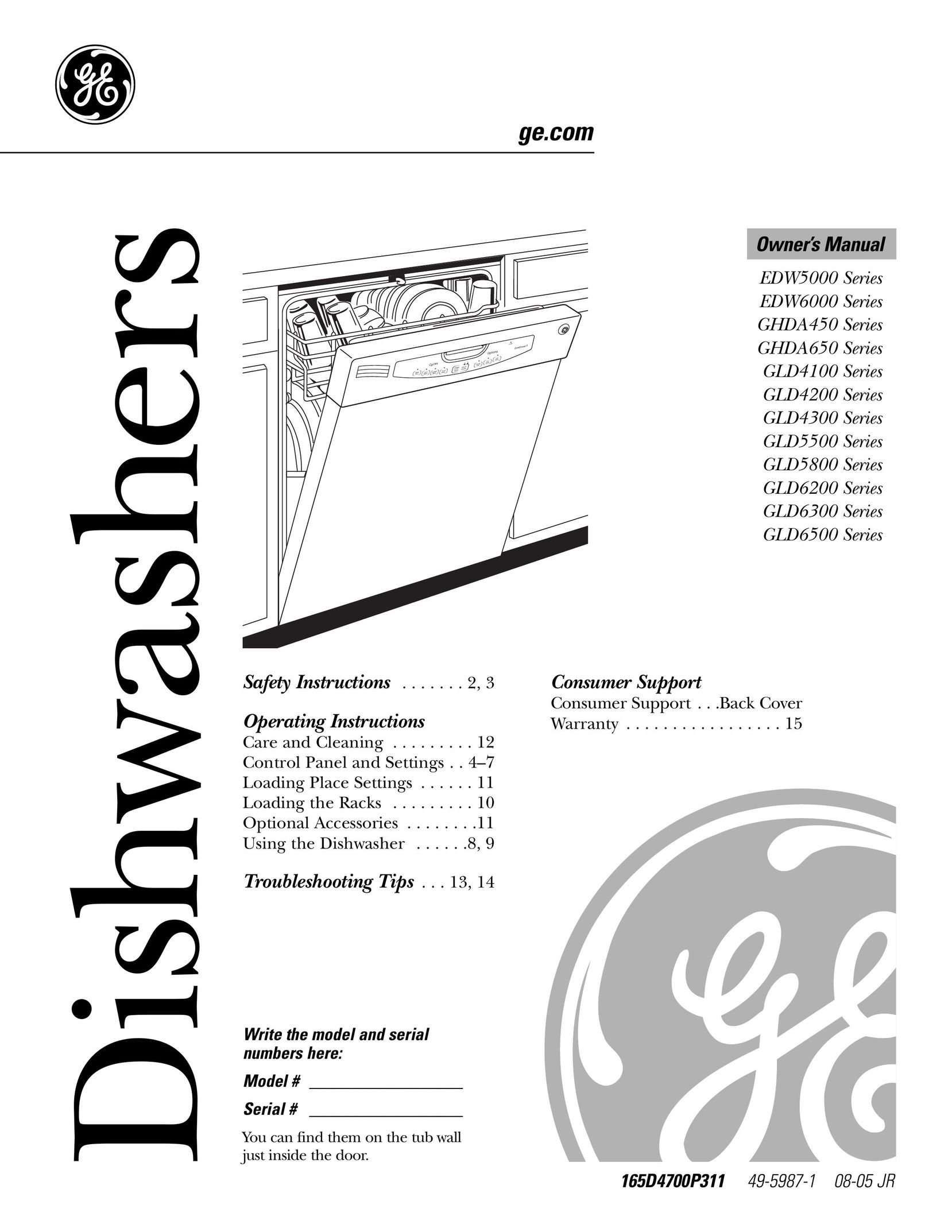 GE Monogram GLD4100 Dishwasher User Manual