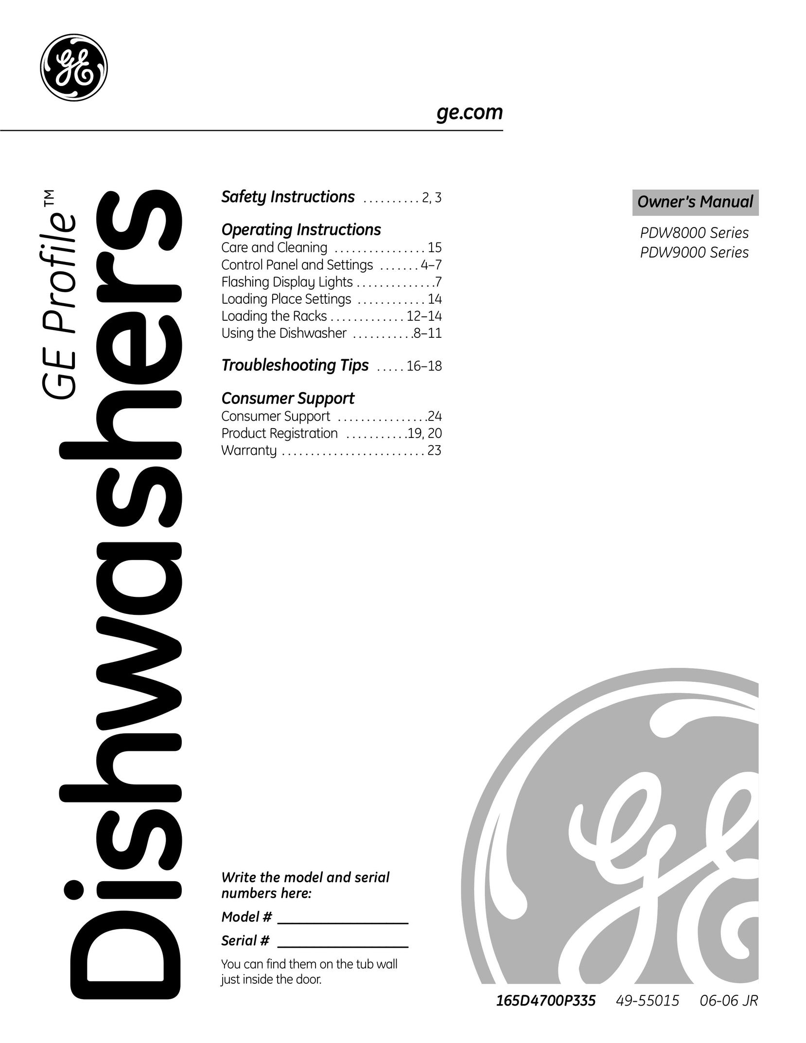 GE Monogram PDW8000 Dishwasher User Manual
