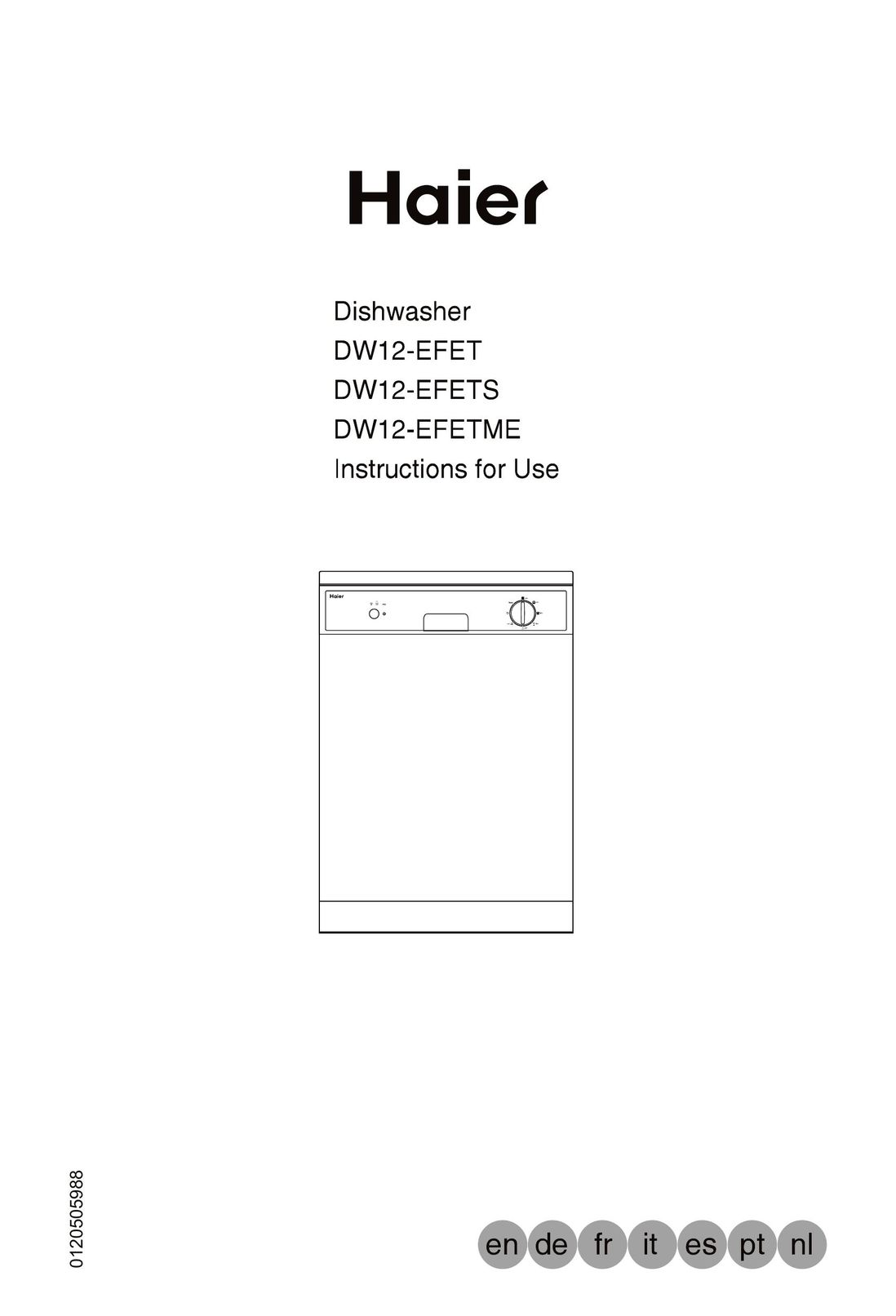Haier DW12-EFETME Dishwasher User Manual