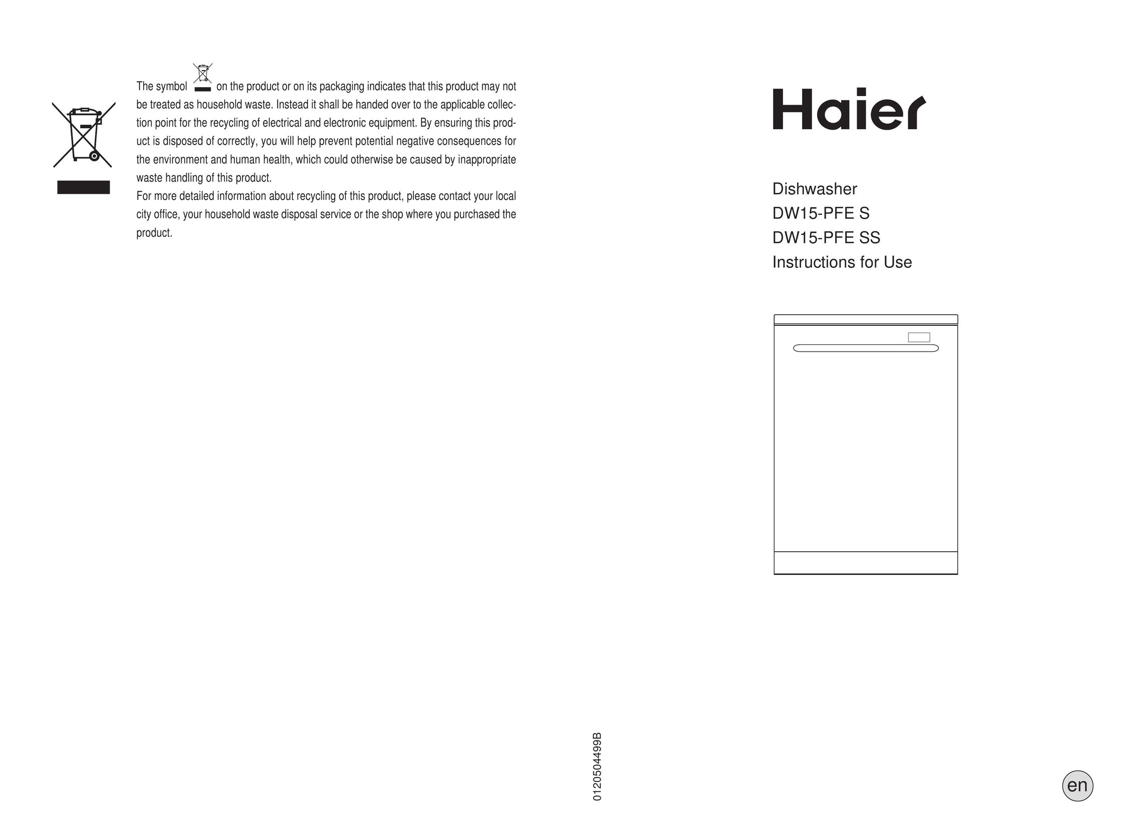 Haier DW15-PFE S Dishwasher User Manual