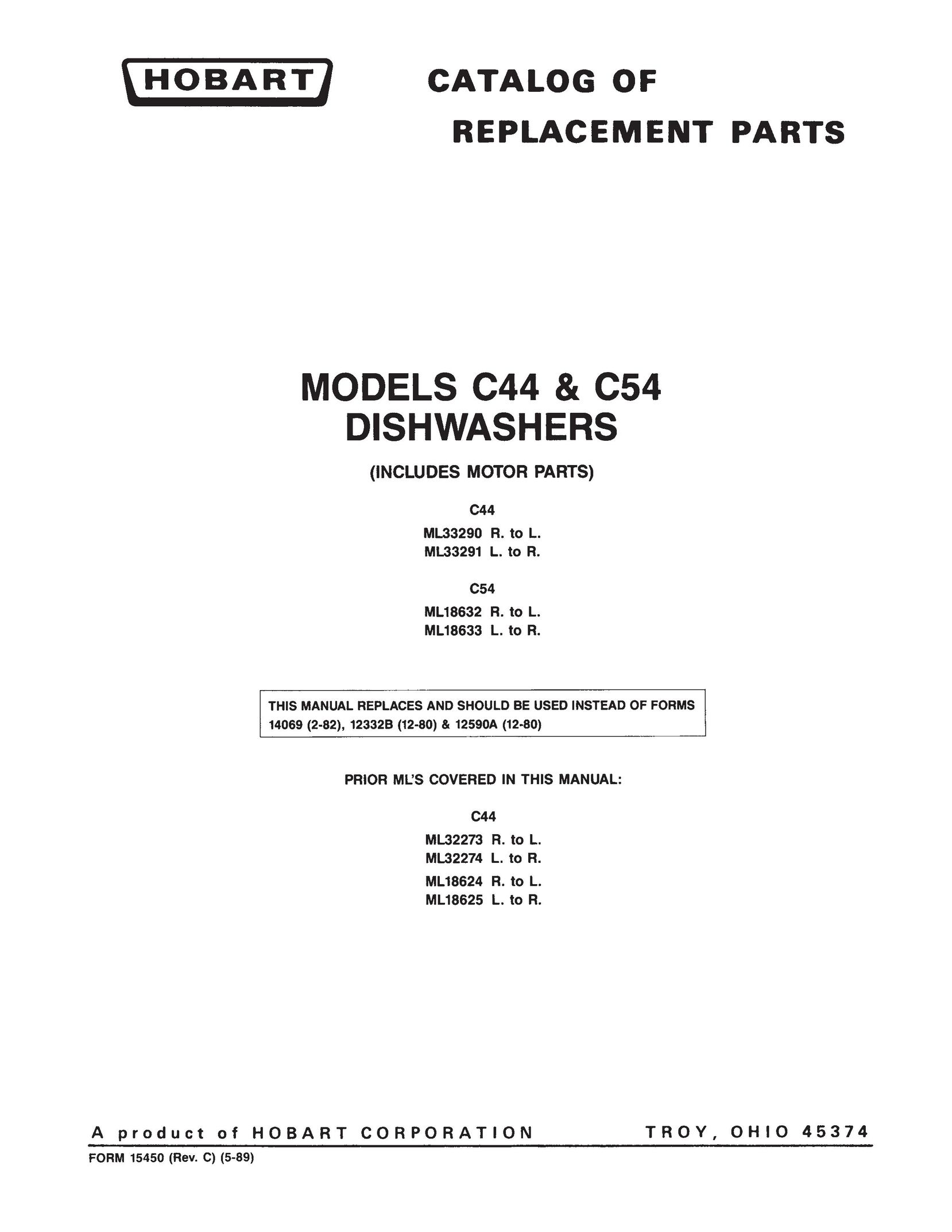 Hobart c54 Dishwasher User Manual