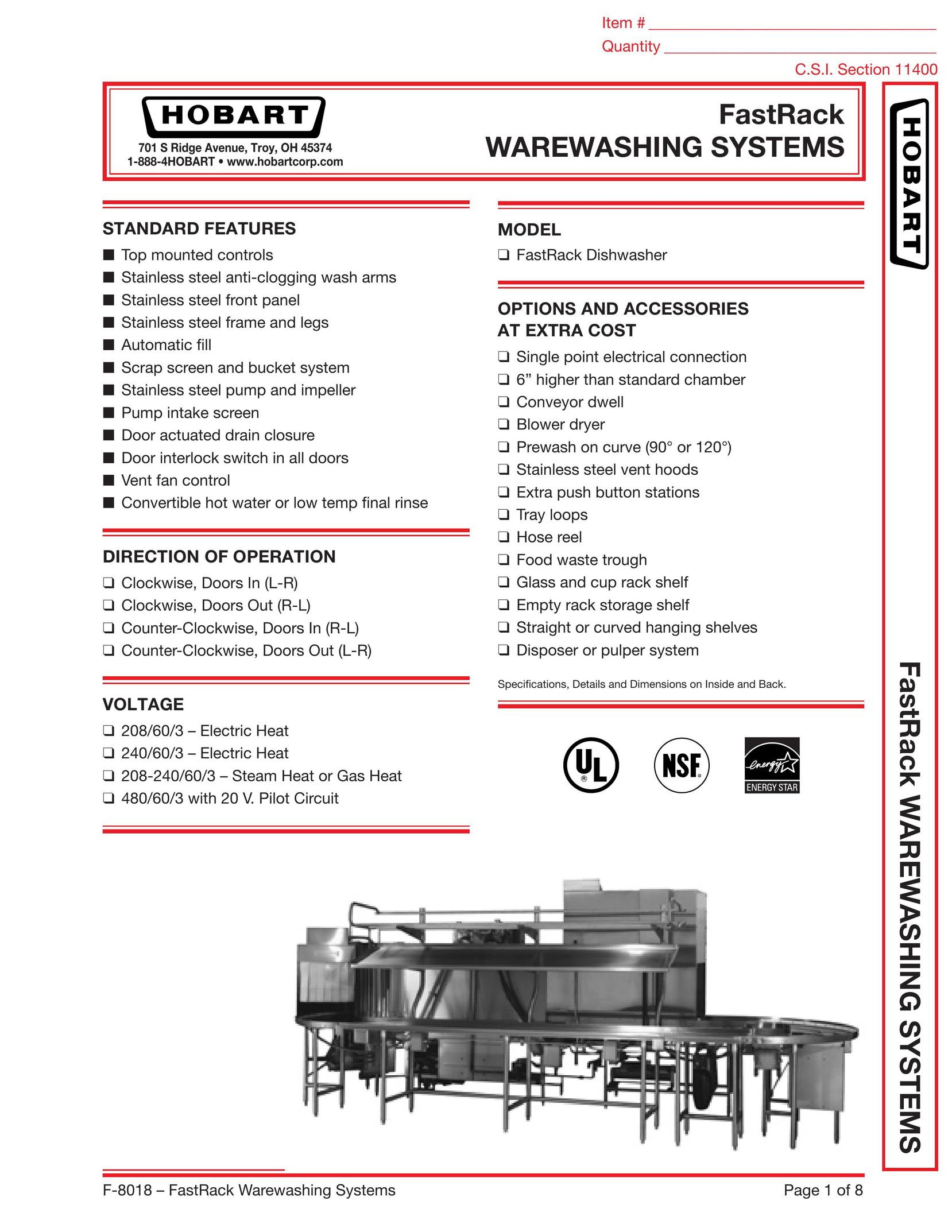 Hobart F-8018 Dishwasher User Manual