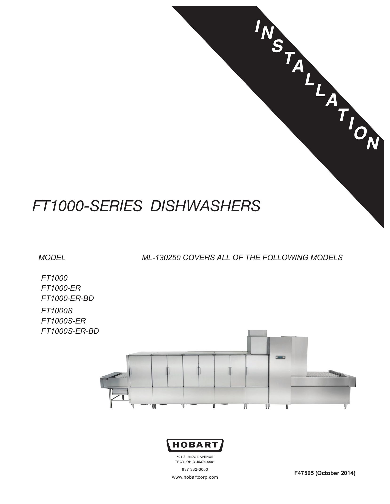 Hobart FT1000S-ER-BD Dishwasher User Manual