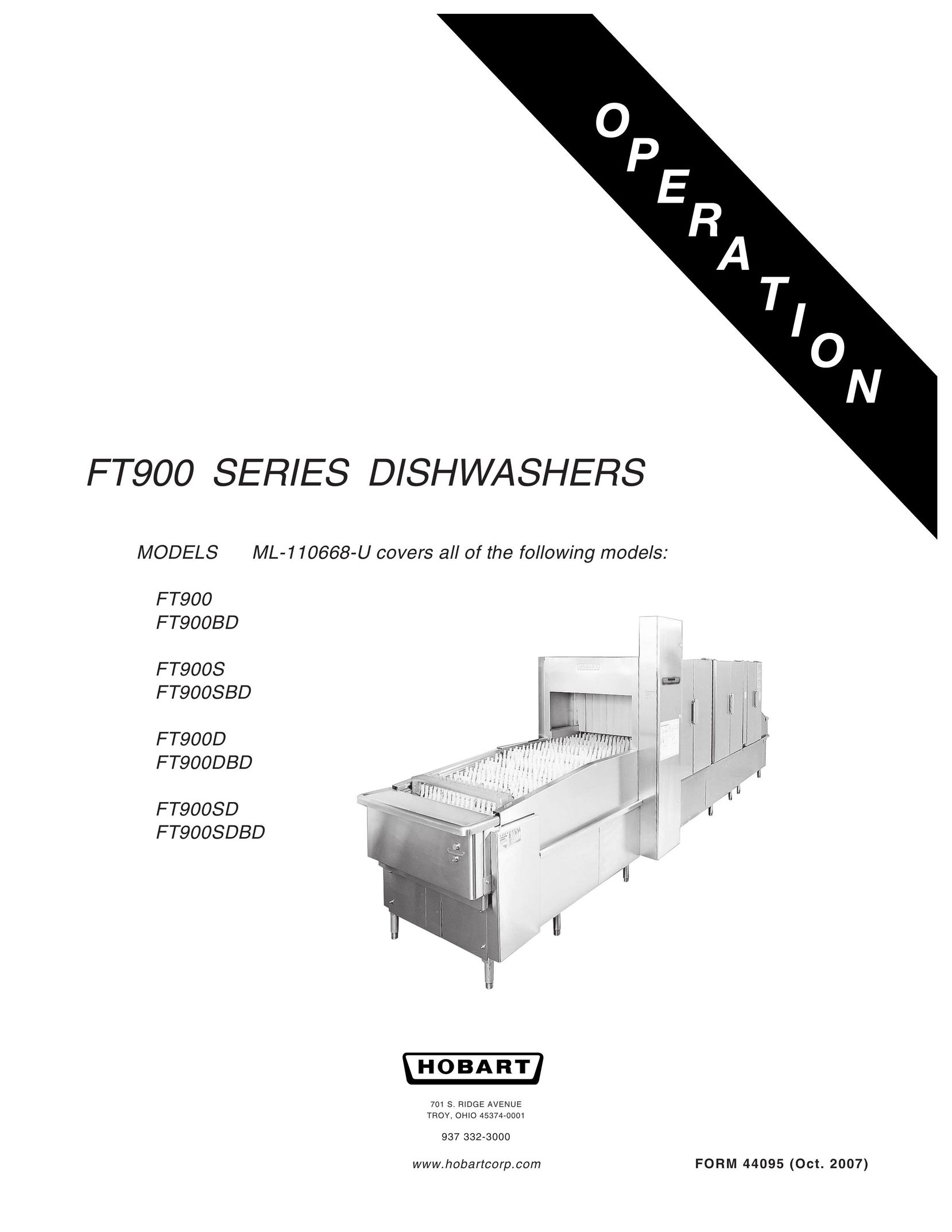 Hobart FT900 Dishwasher User Manual