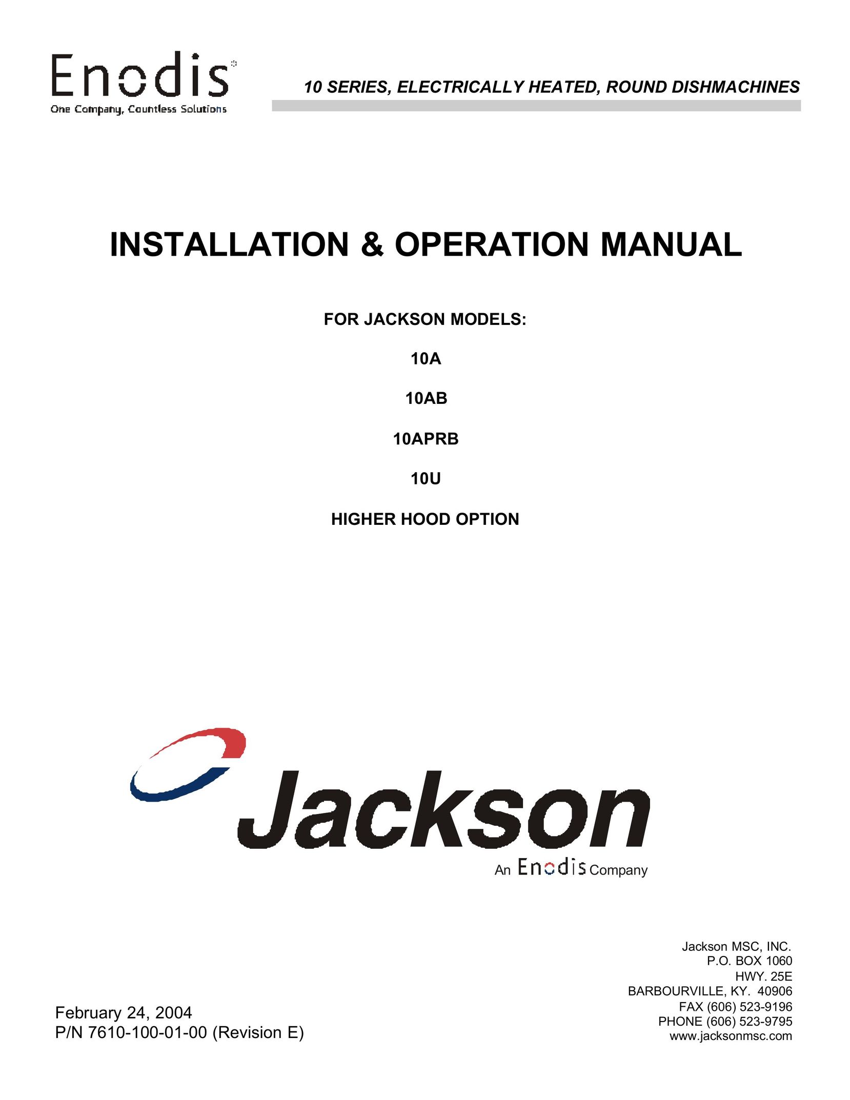Jackson 10A Dishwasher User Manual