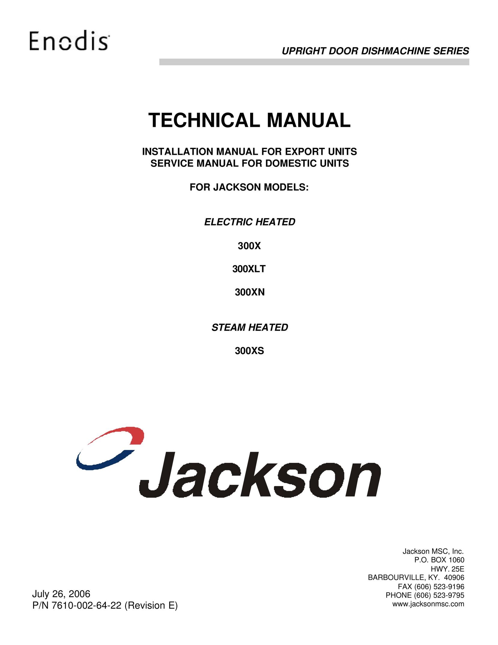 Jackson 300XS Dishwasher User Manual