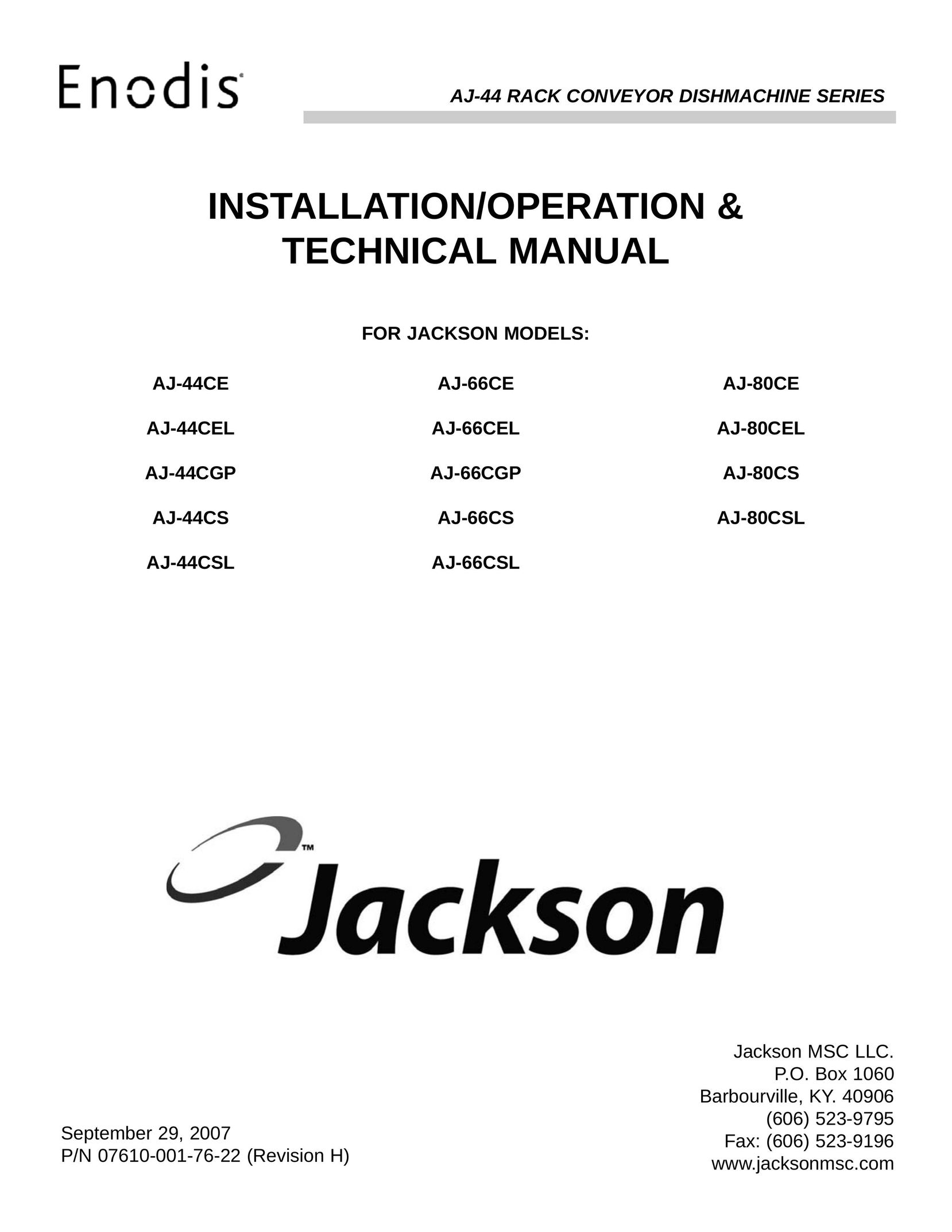 Jackson AJ-44 Dishwasher User Manual