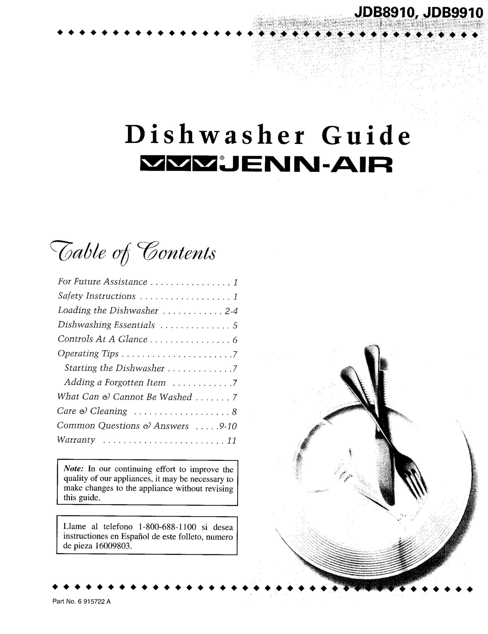 Jenn-Air JDB9910 Dishwasher User Manual