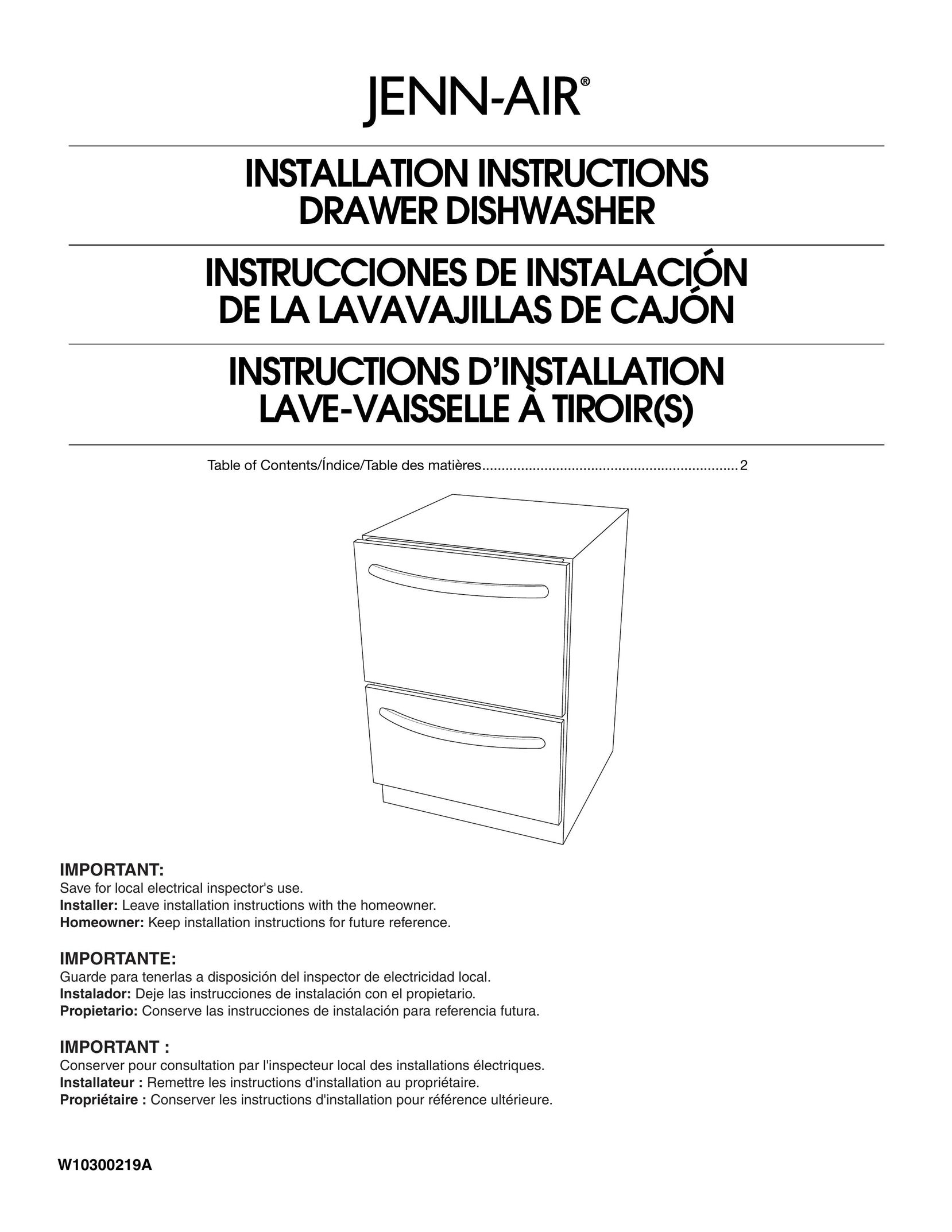 Jenn-Air W10300219A Dishwasher User Manual