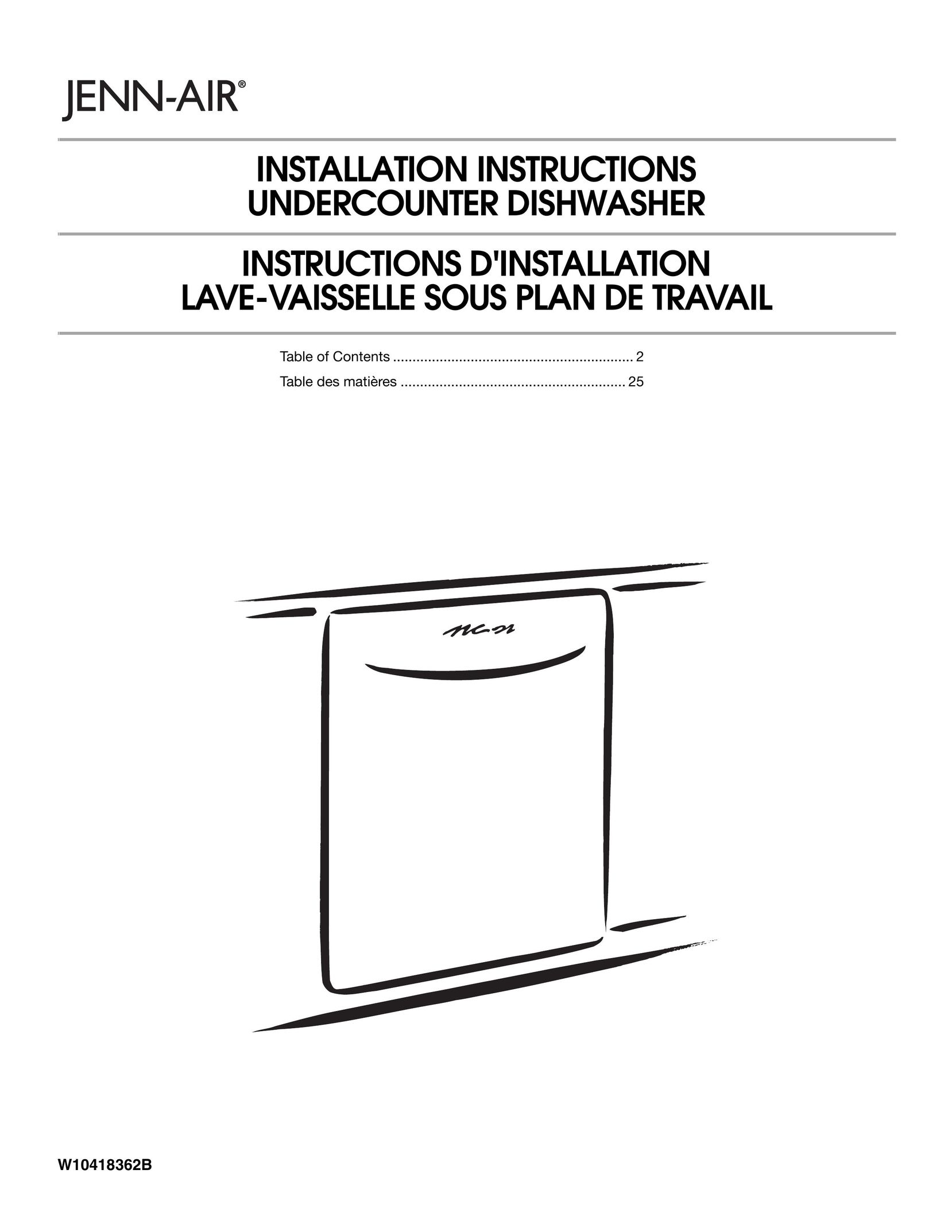 Jenn-Air W10418362B Dishwasher User Manual
