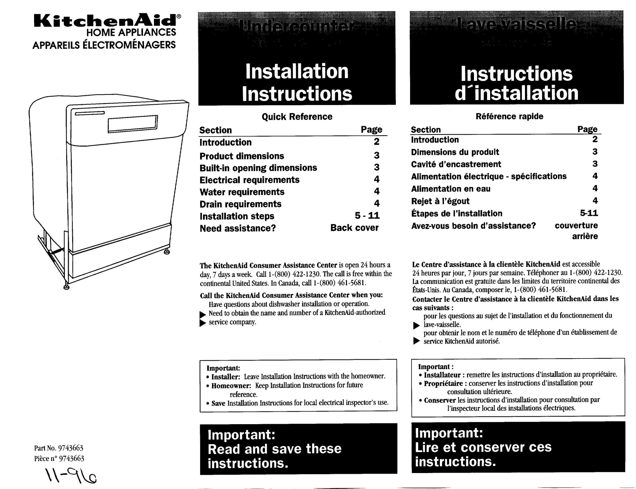 KitchenAid 9743663 Dishwasher User Manual