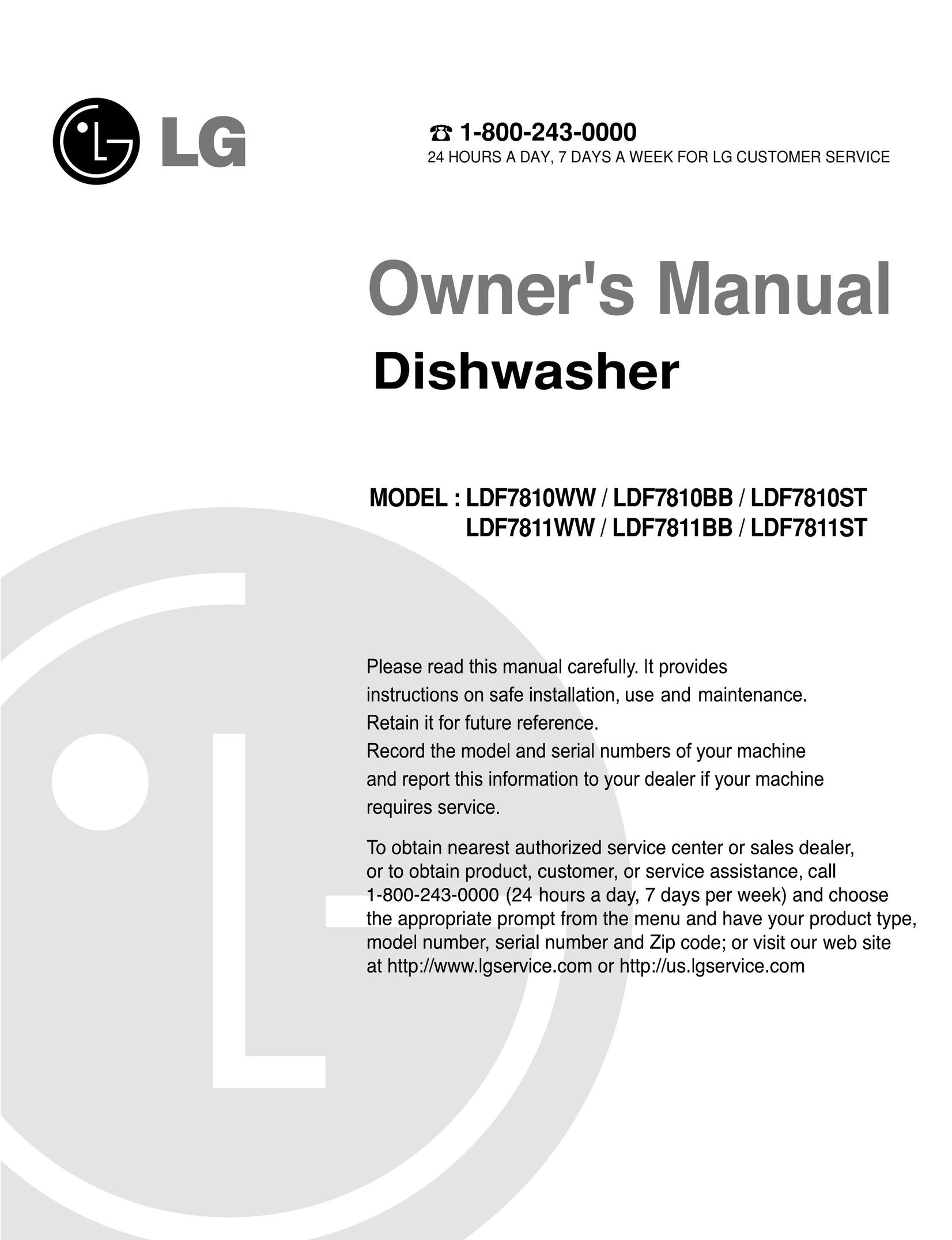 LG Electronics LDF7810BB Dishwasher User Manual