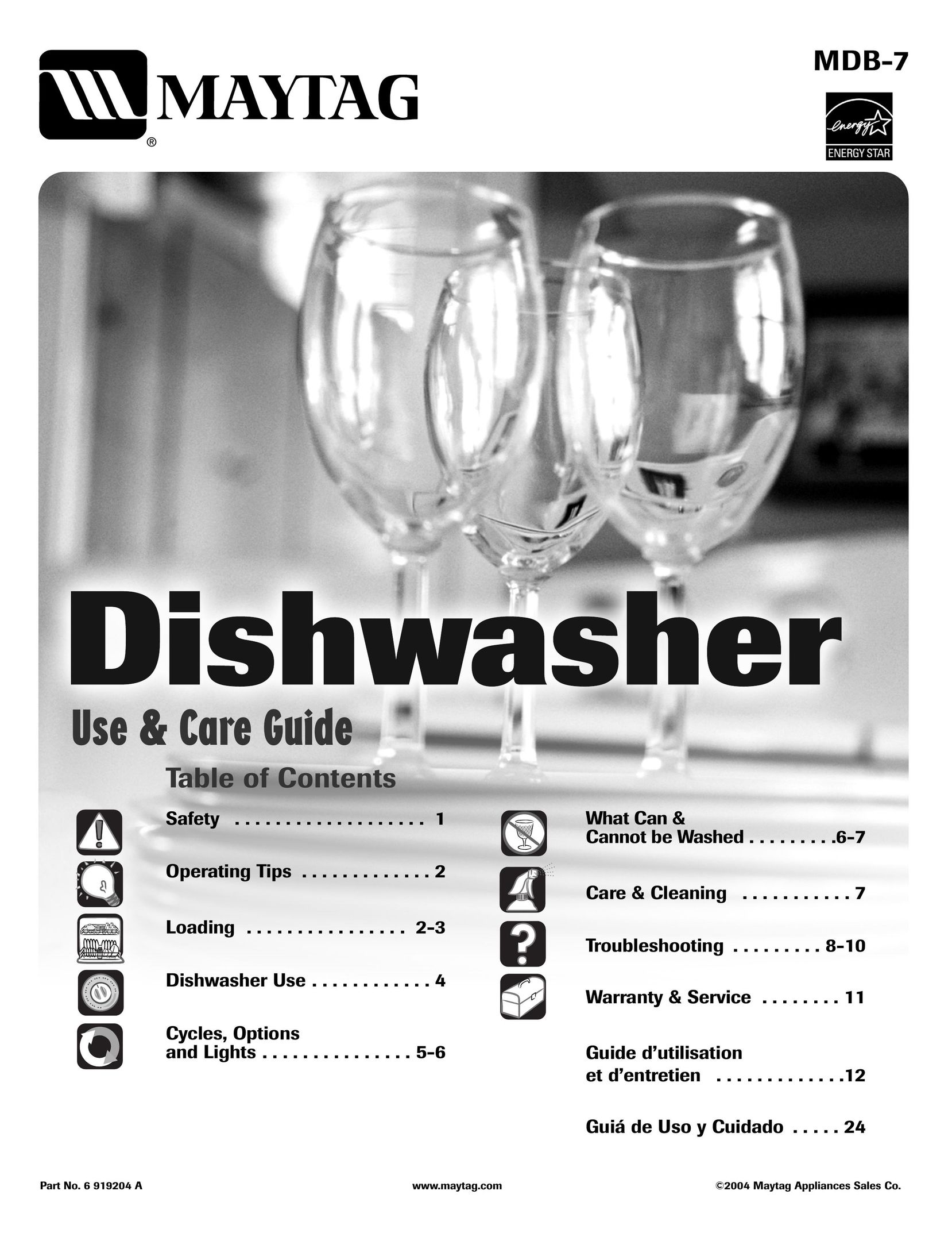 Maytag MDB-7 Dishwasher User Manual
