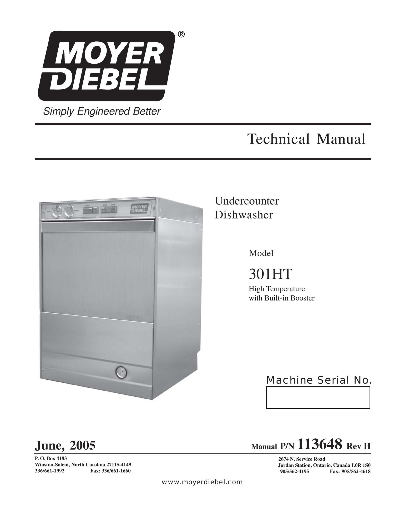Moyer Diebel 301HT Dishwasher User Manual